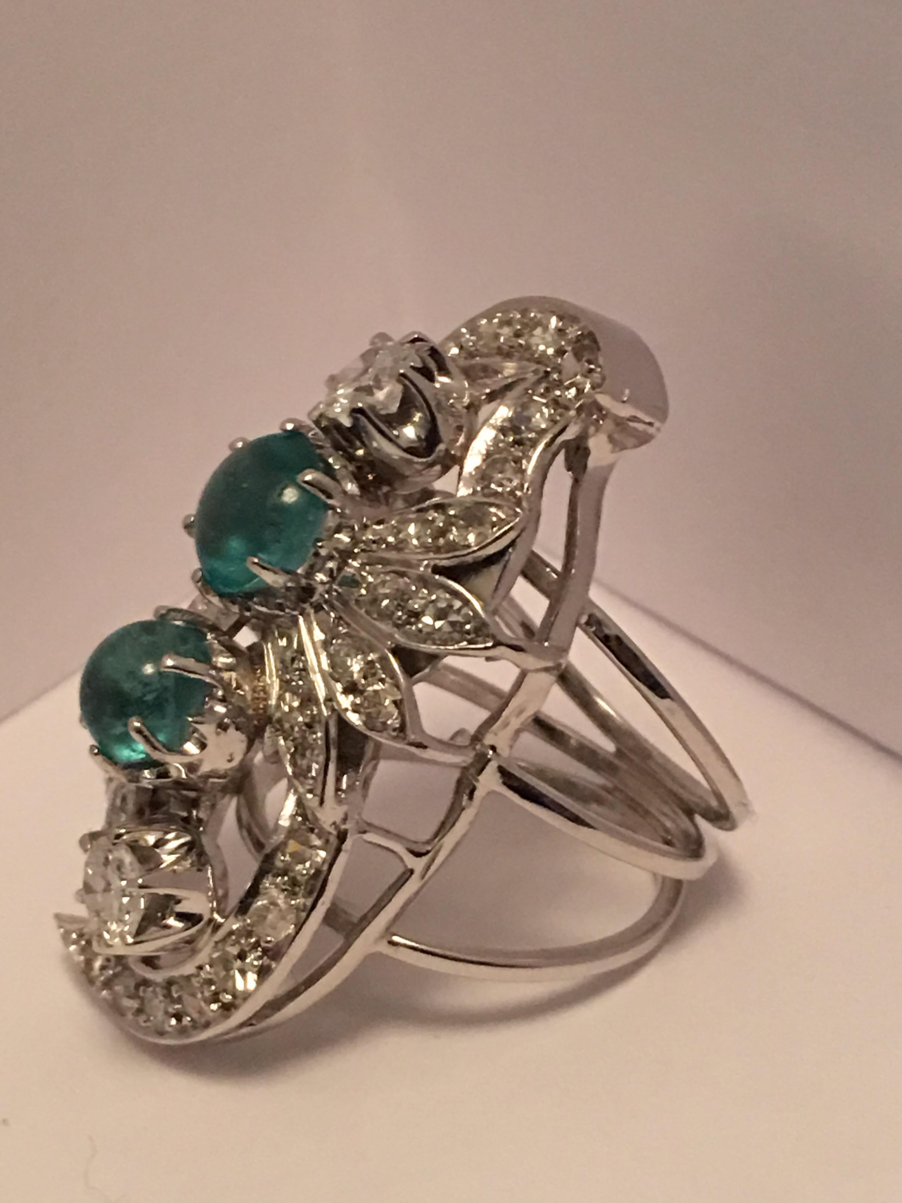 Art Nouveau Emerald Diamond Cocktail Ring