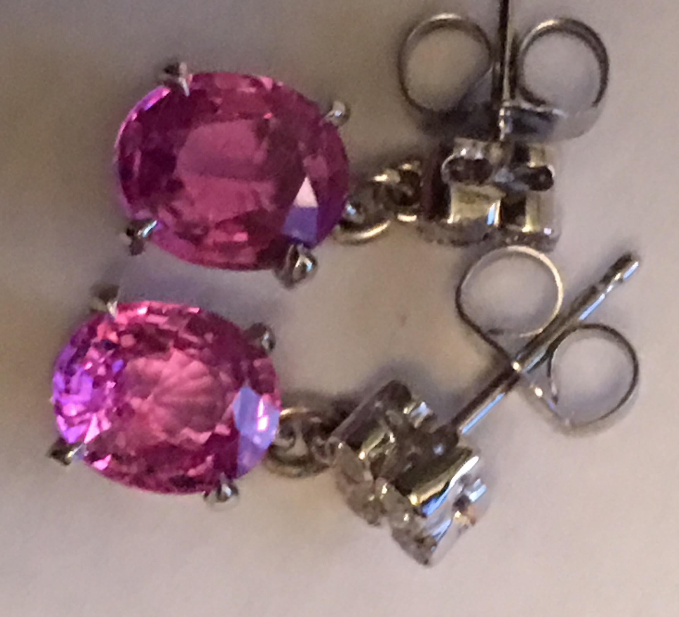 Pink Sapphire Diamond Earrings In Excellent Condition In Trumbull, CT