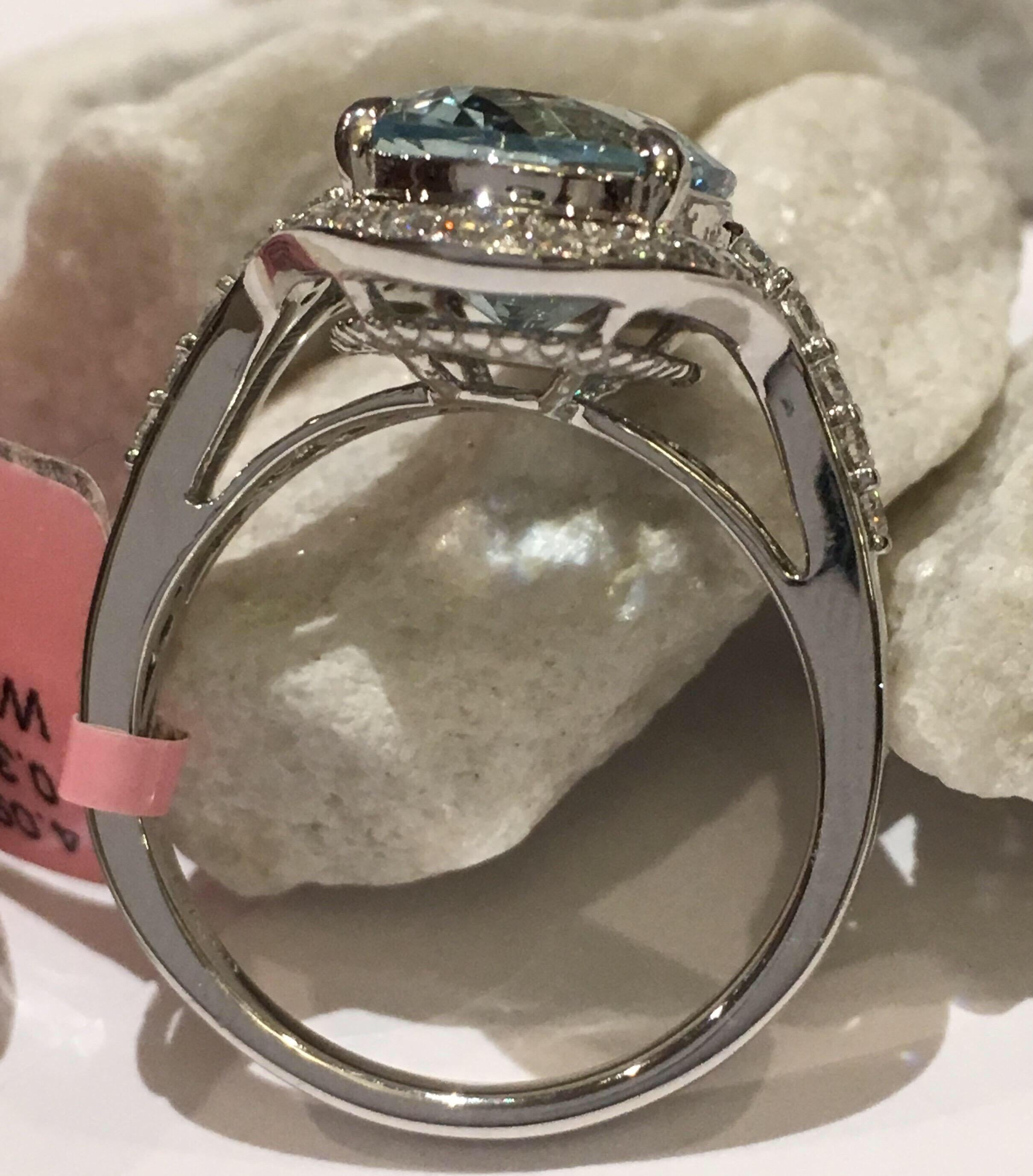 Oval Cut Oval Aquamarine and Diamond Ring Set in 18 Karat White Gold