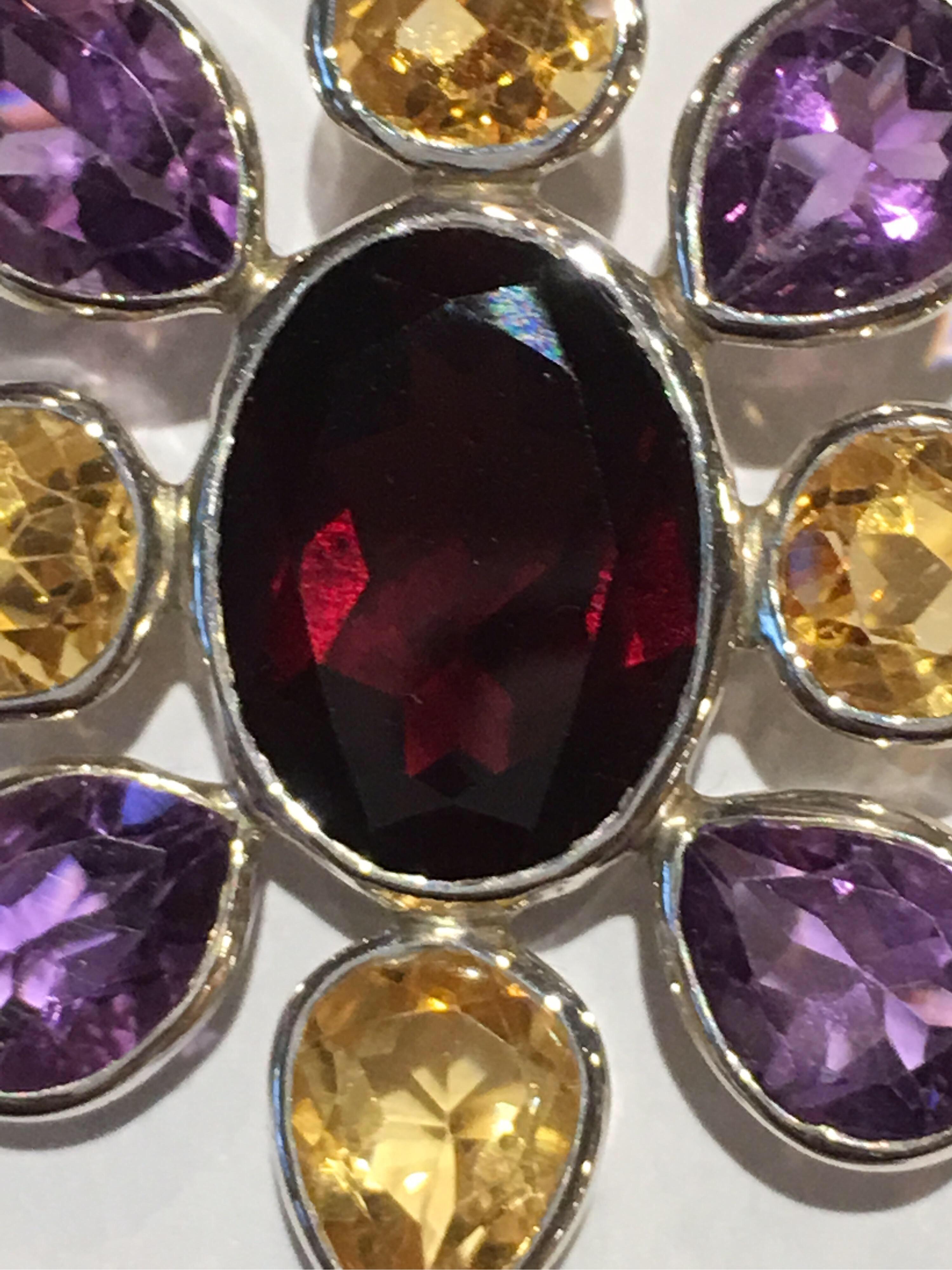 Garnet Citrine Amethyst Pendant Set in Sterling In New Condition For Sale In Trumbull, CT