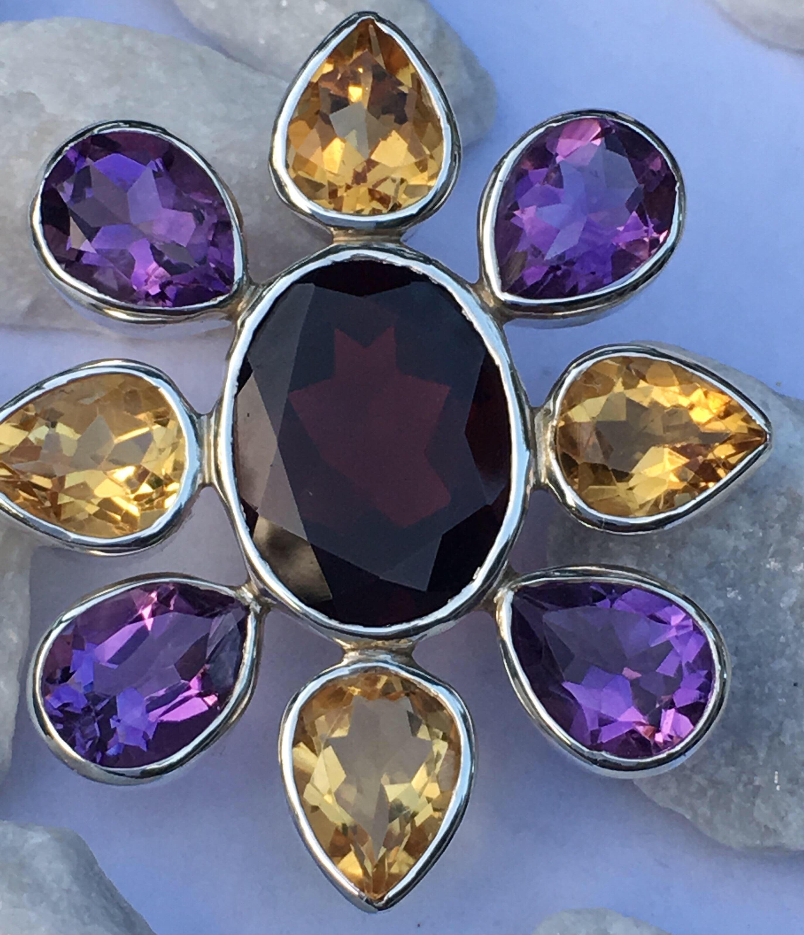 Set aus Anhänger mit Granat, Citrin und Amethyst in Sterling im Angebot 2