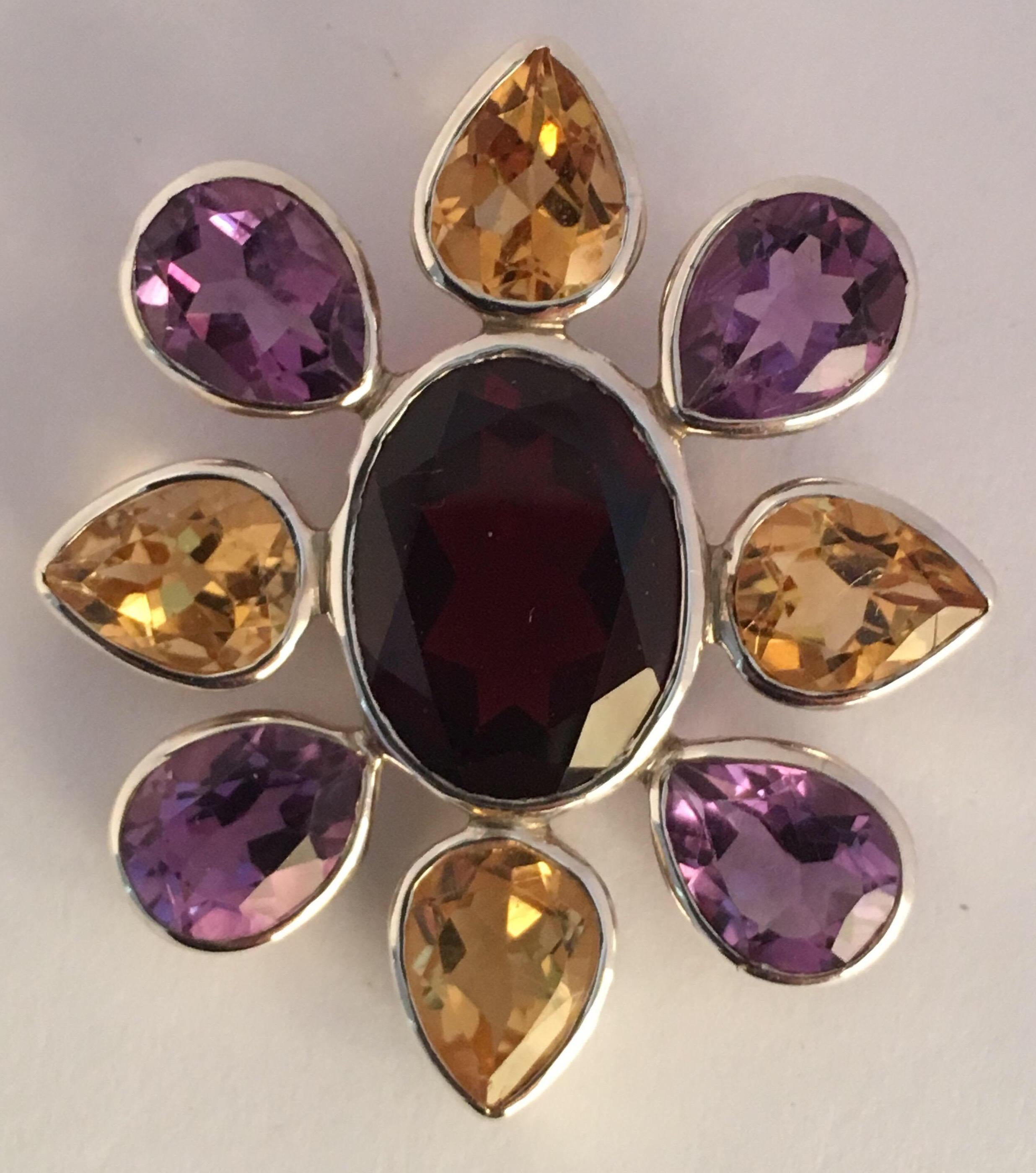 Set aus Anhänger mit Granat, Citrin und Amethyst in Sterling im Angebot 8