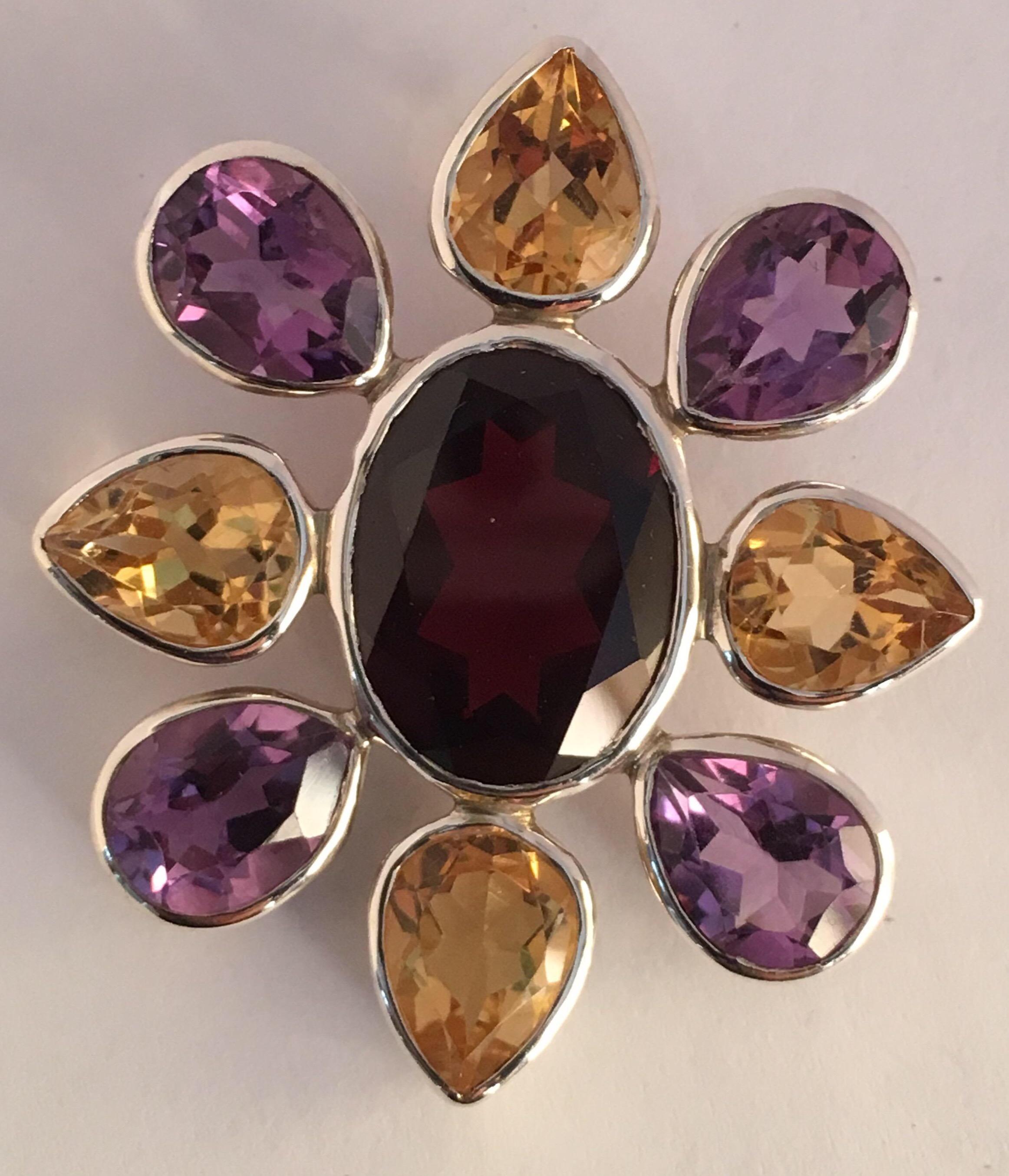 Garnet Citrine Amethyst Pendant Set in Sterling For Sale 10