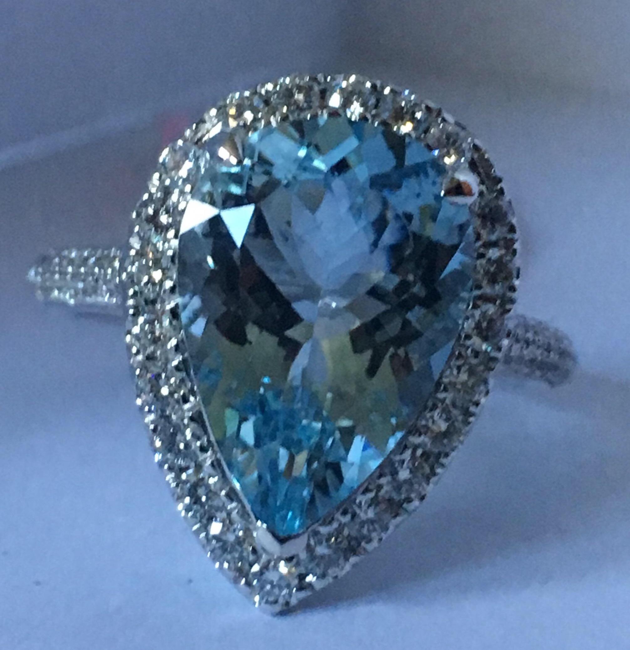 Pear Shape Aquamarine Ring Set in 14 Karat Gold 7