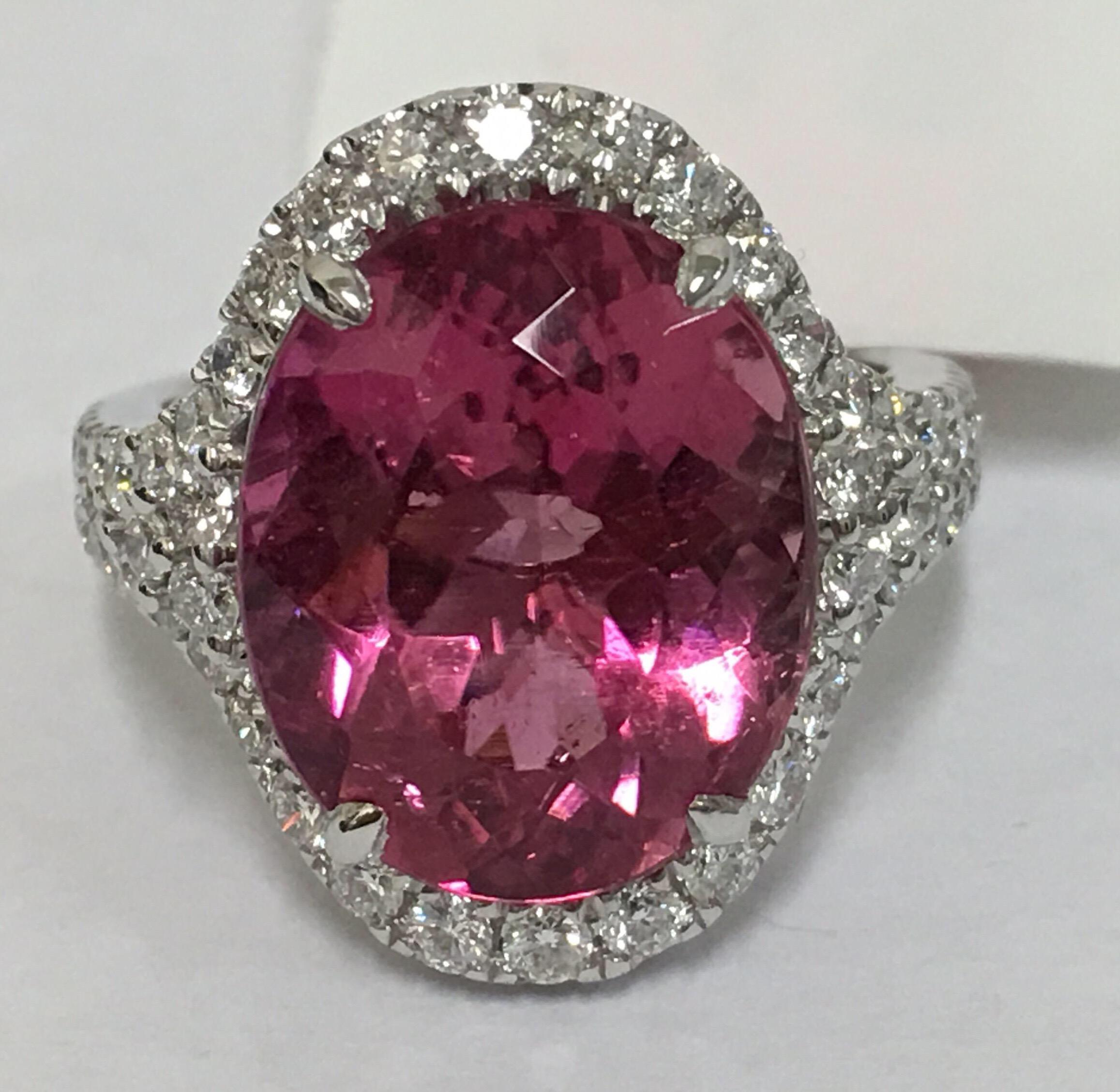 Women's Pink Tourmaline Diamond Ring Set in 14 Karat White Gold