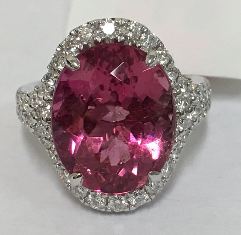 Pink Tourmaline Diamond Ring Set in 14 Karat White Gold at 1stDibs