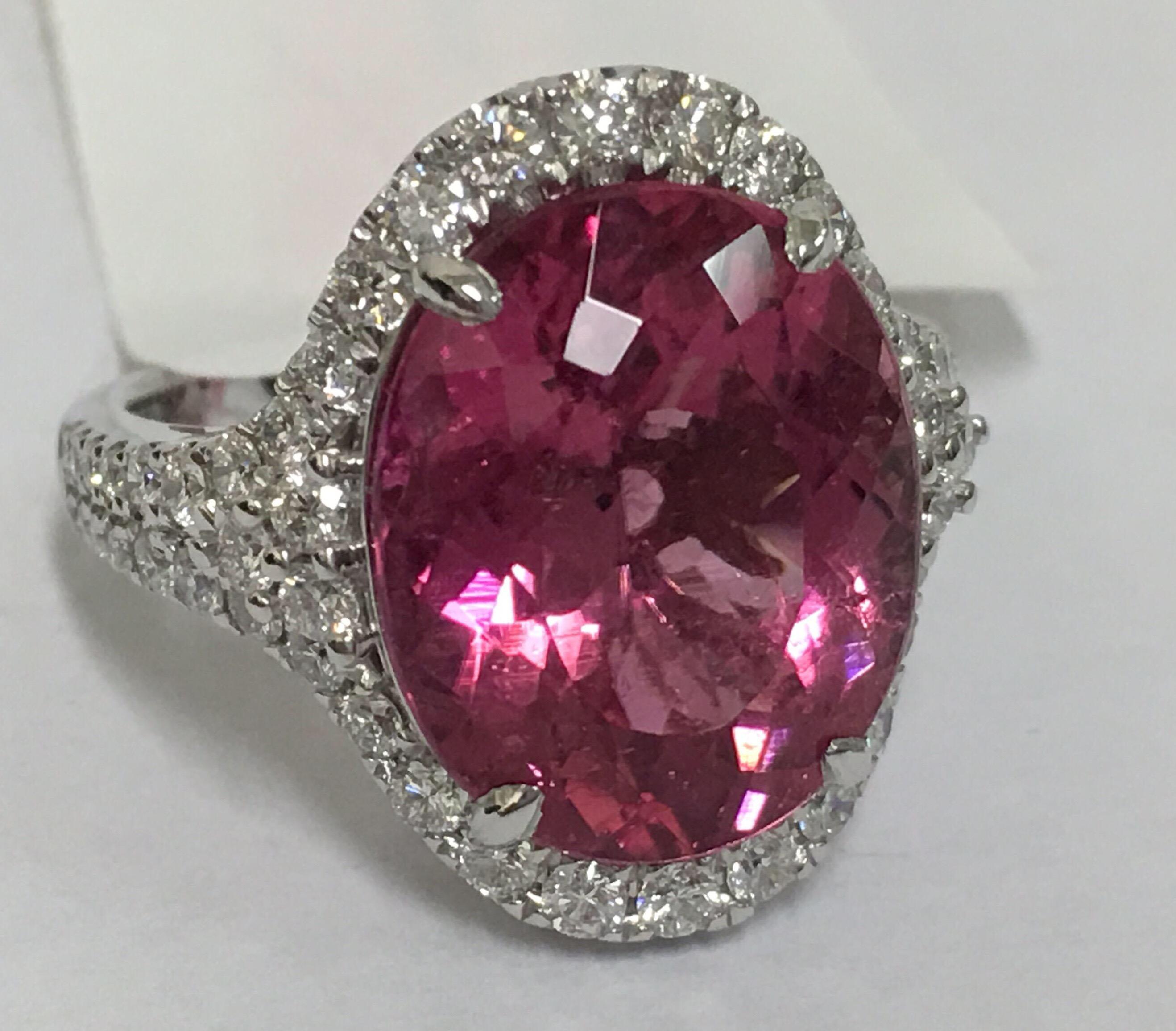 Pink Tourmaline Diamond Ring Set in 14 Karat White Gold 1