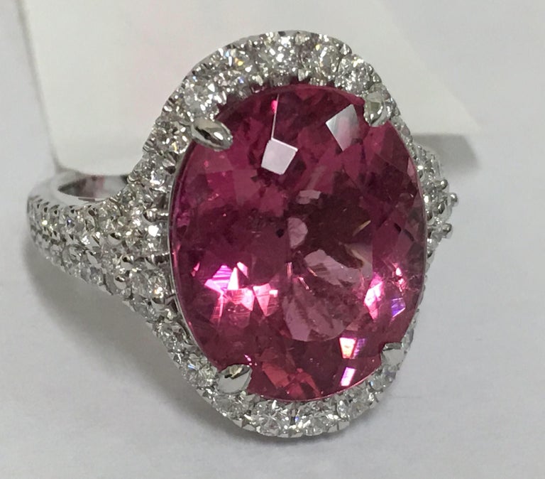 Pink Tourmaline Diamond Ring Set in 14 Karat White Gold at 1stDibs
