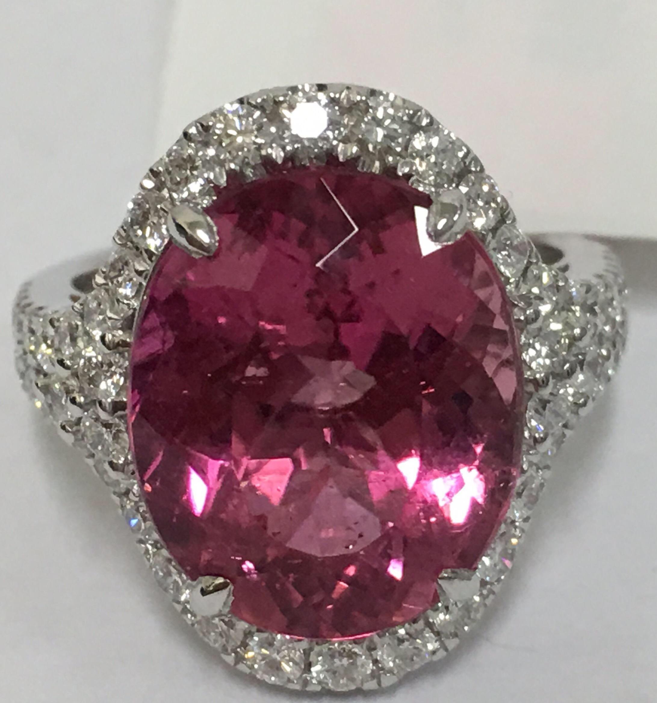 Pink Tourmaline Diamond Ring Set in 14 Karat White Gold 2