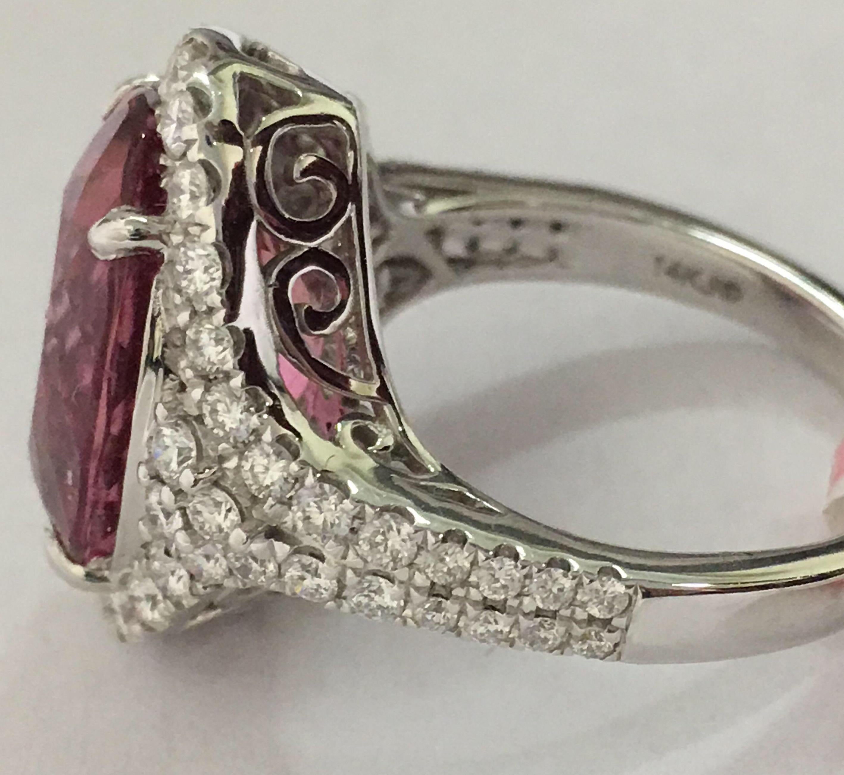 Pink Tourmaline Diamond Ring Set in 14 Karat White Gold 3