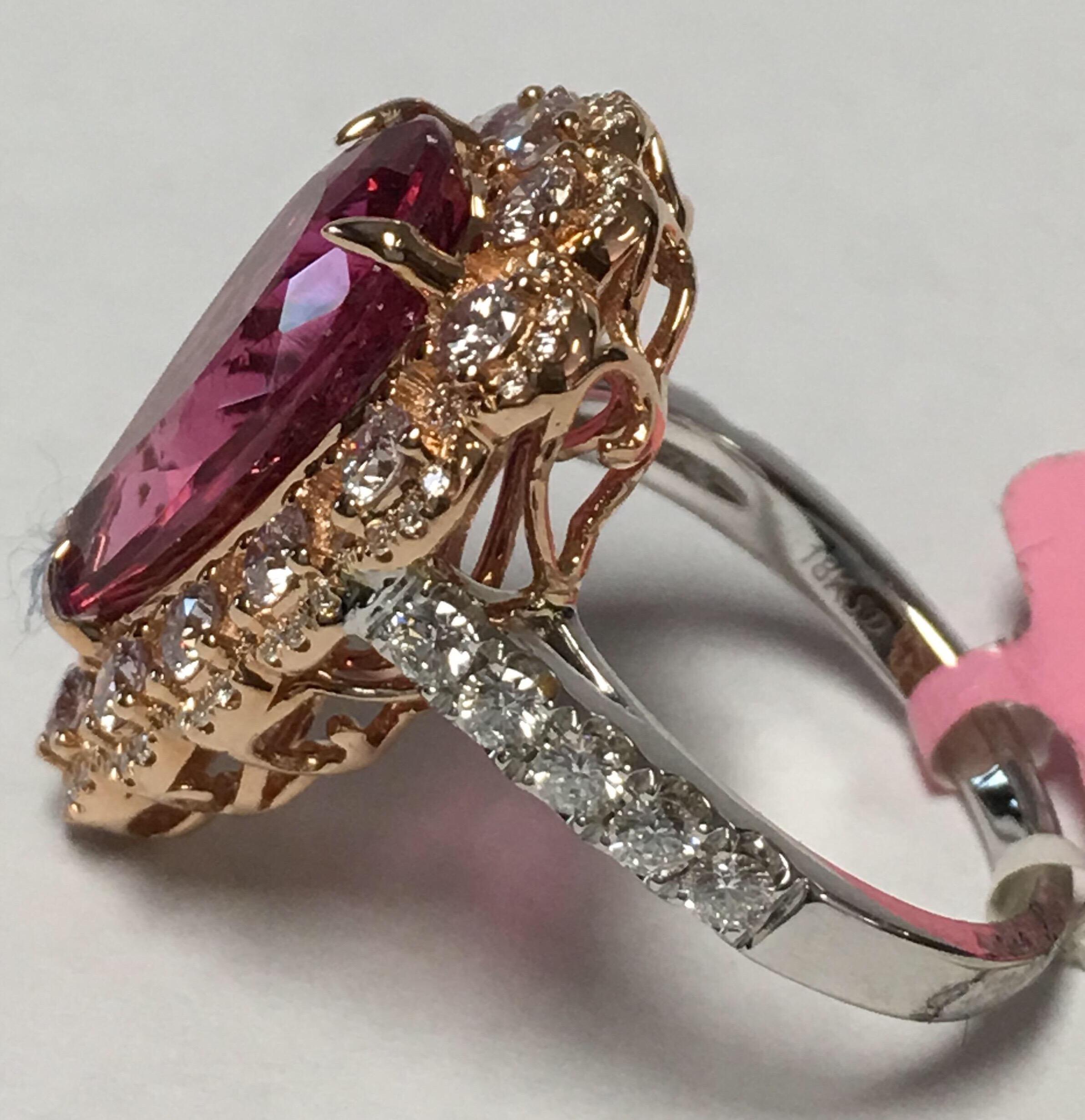 Pear Cut Pink Tourmaline and Diamonds Ring