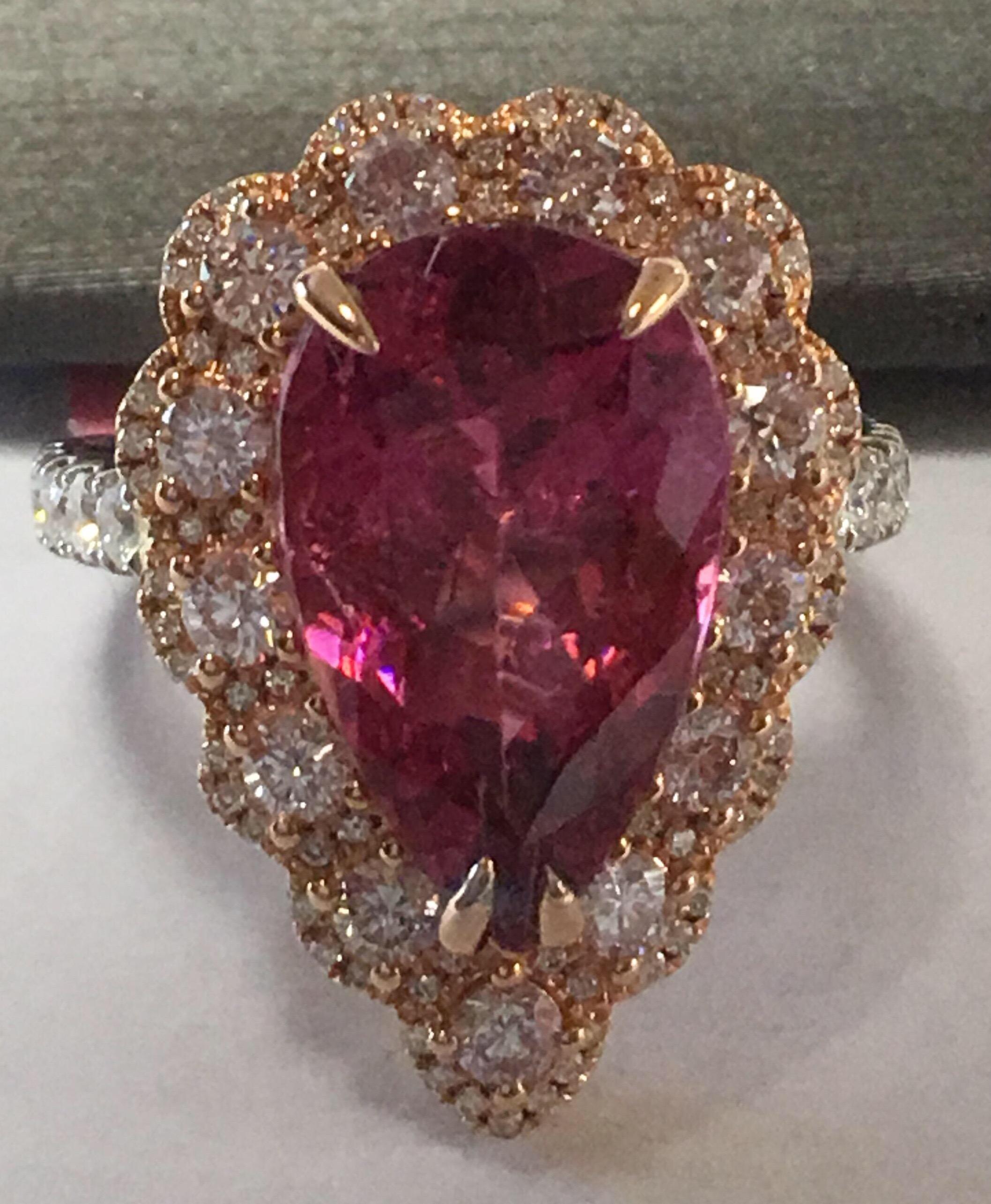 Women's Pink Tourmaline and Diamonds Ring