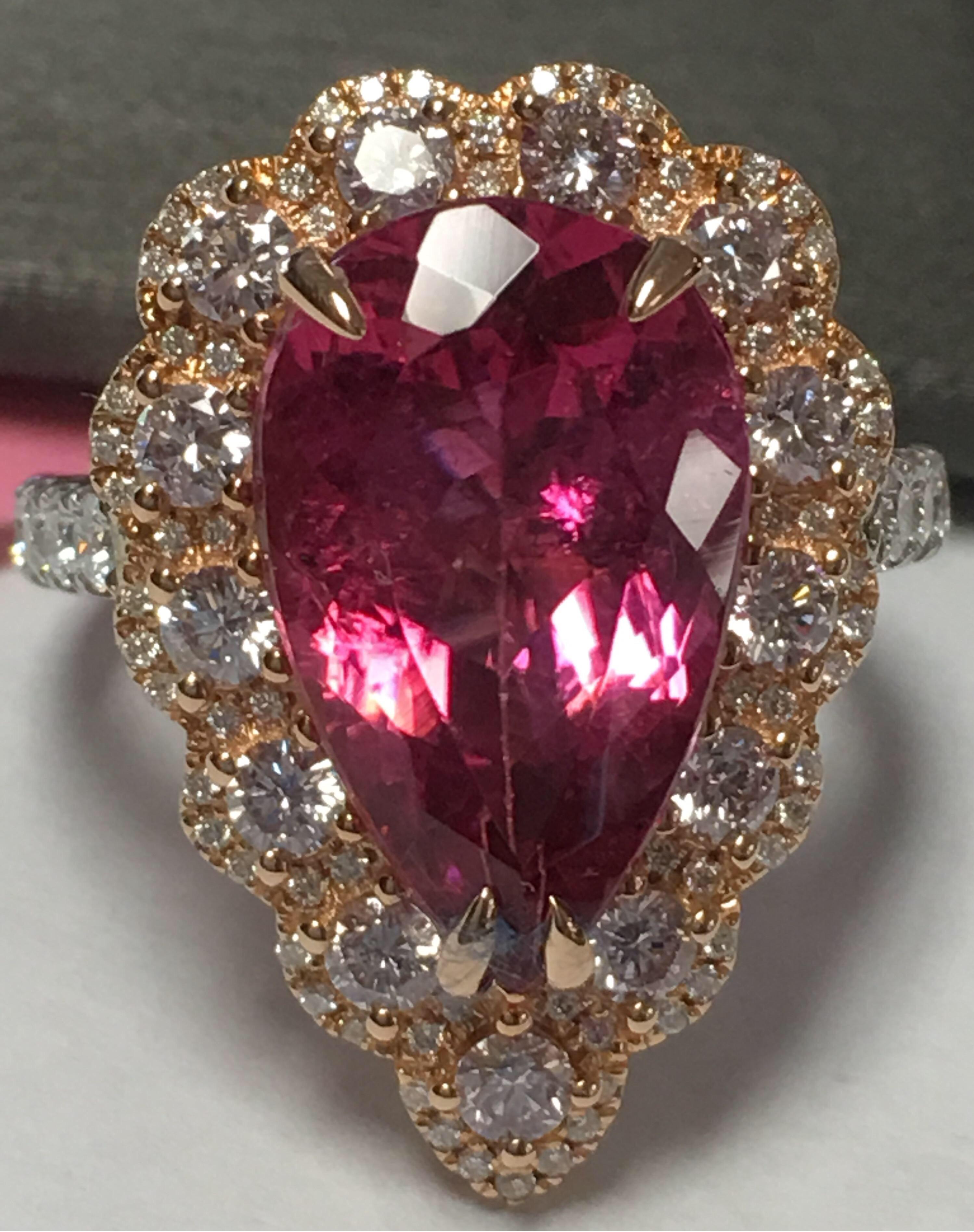 Pink Tourmaline and Diamonds Ring 1