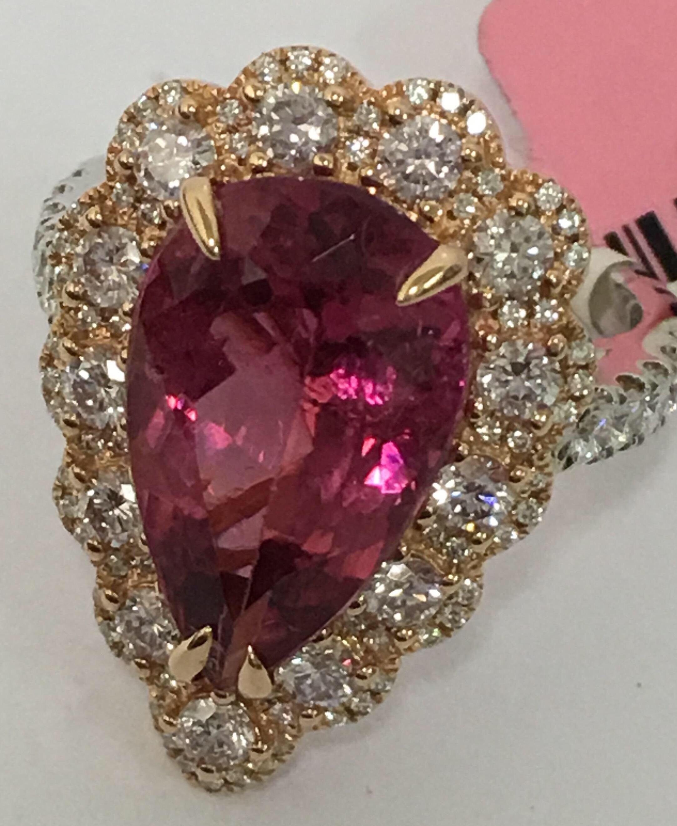 Pink Tourmaline and Diamonds Ring 2