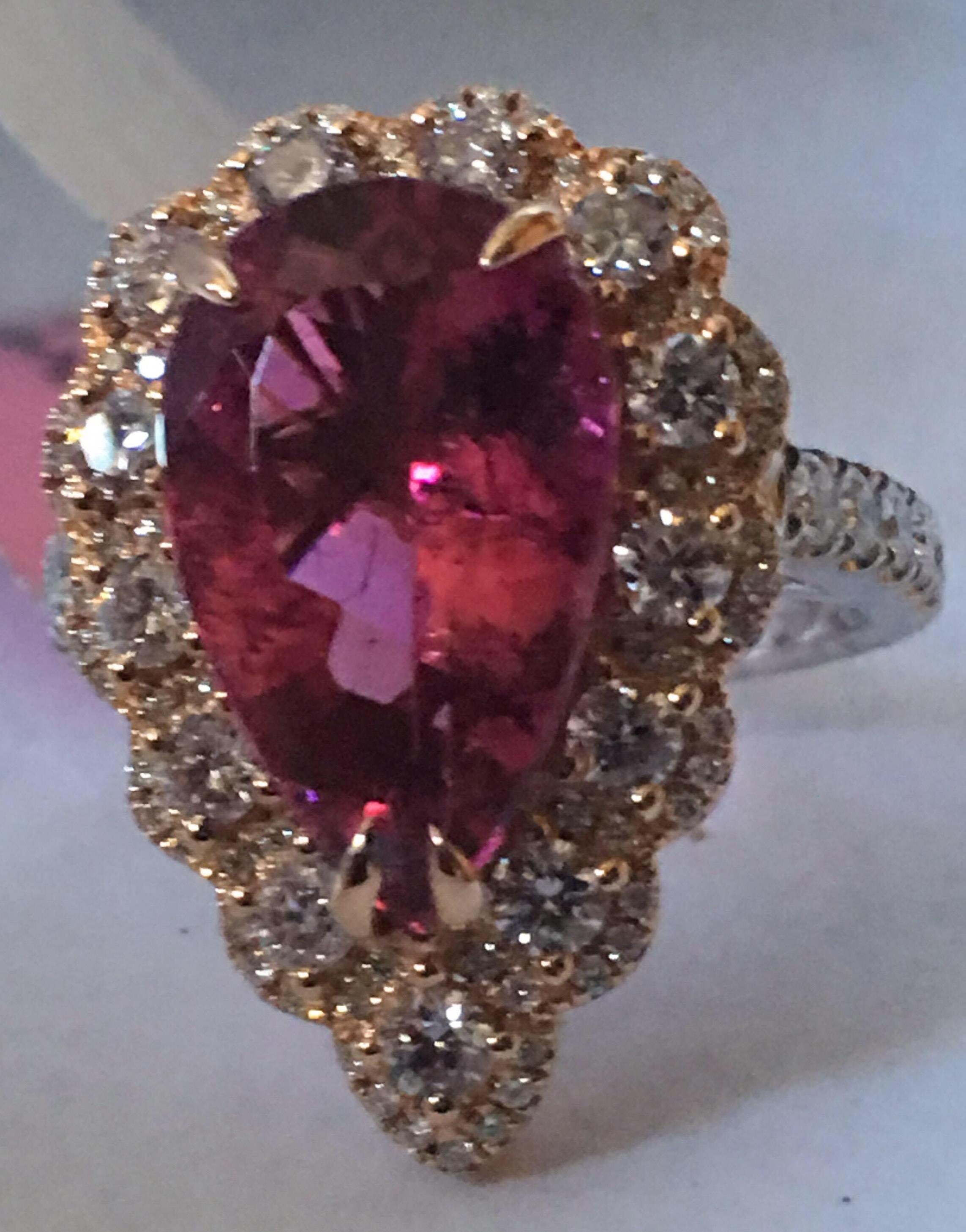 Pink Tourmaline and Diamonds Ring 3