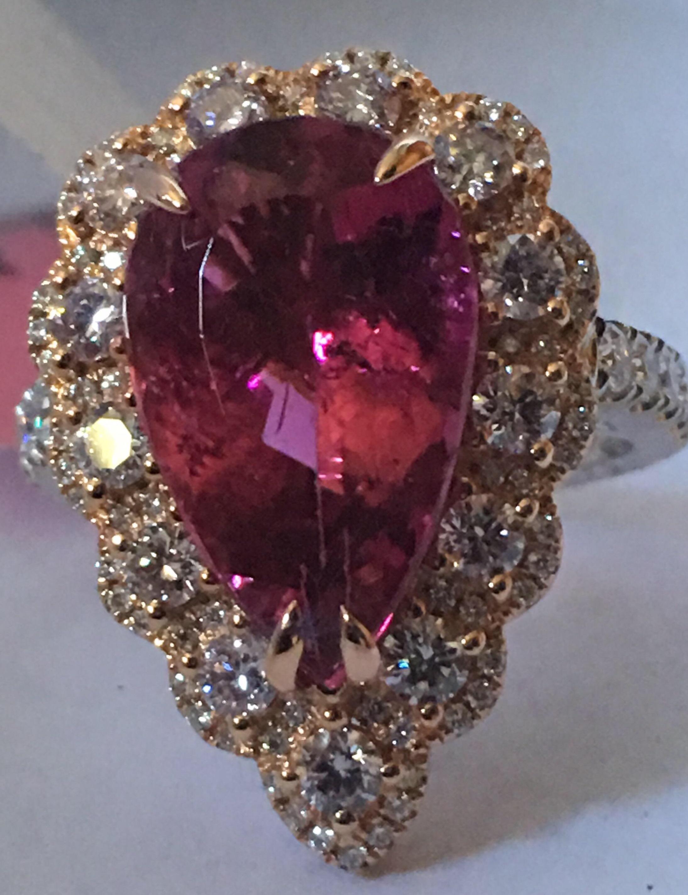 Pink Tourmaline and Diamonds Ring 4
