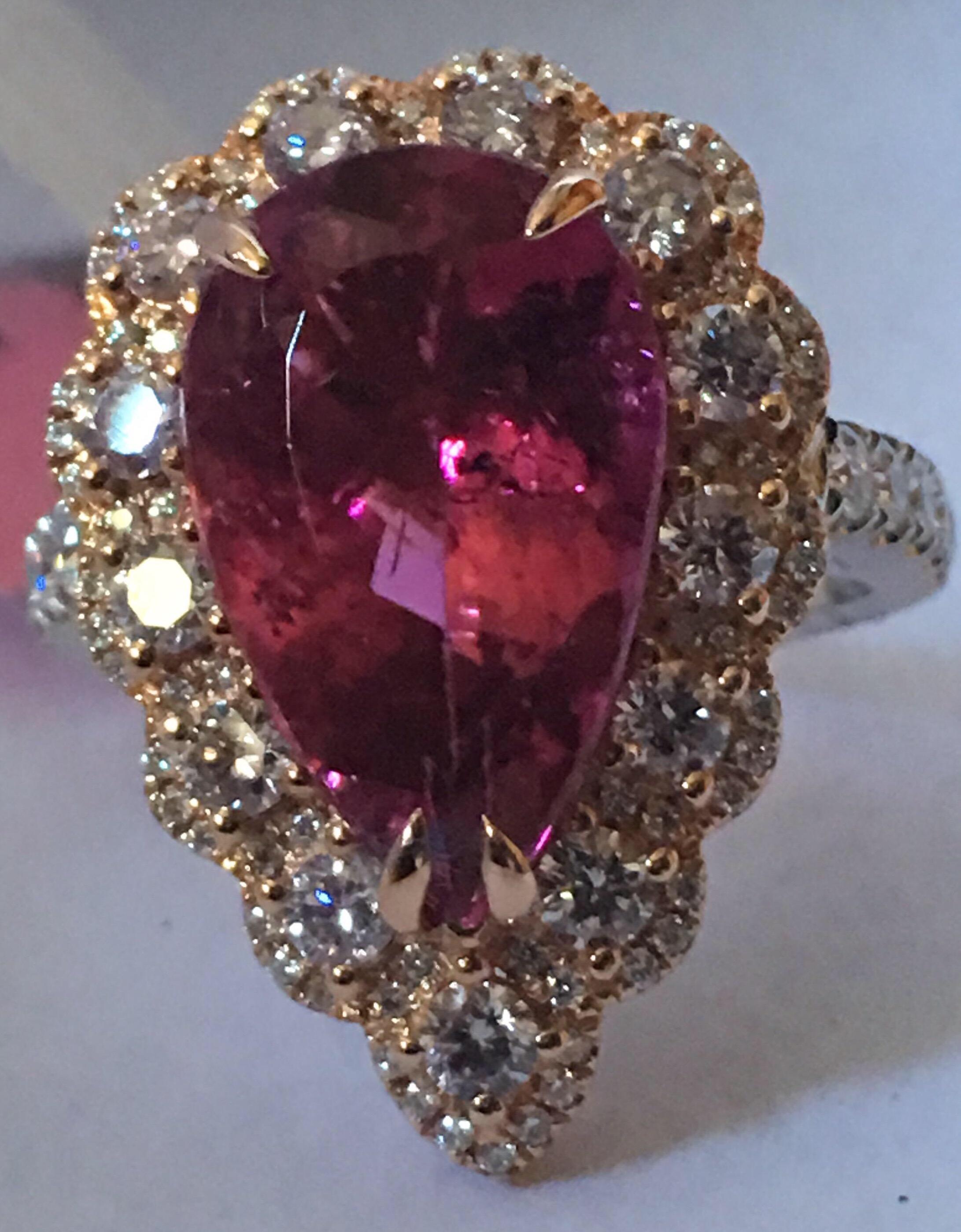 Pink Tourmaline and Diamonds Ring at 1stDibs