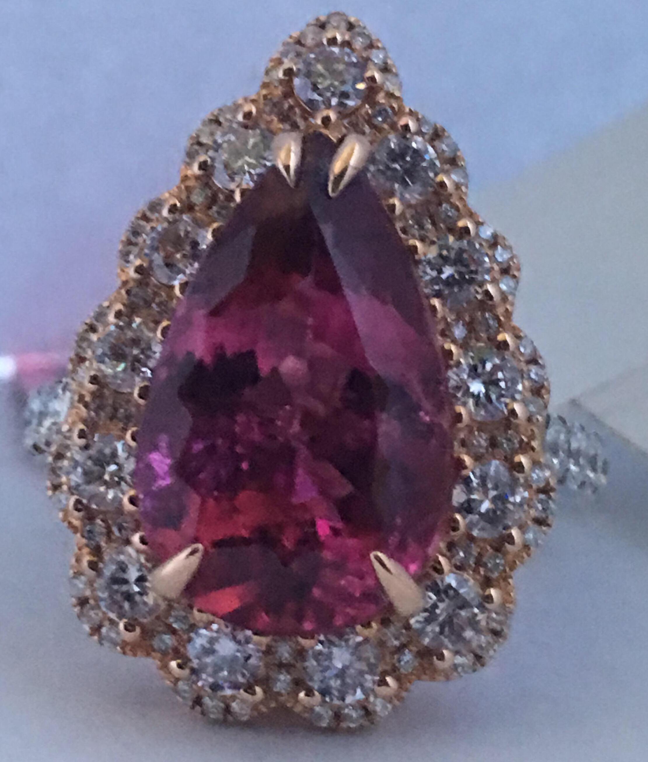 Pink Tourmaline and Diamonds Ring 10