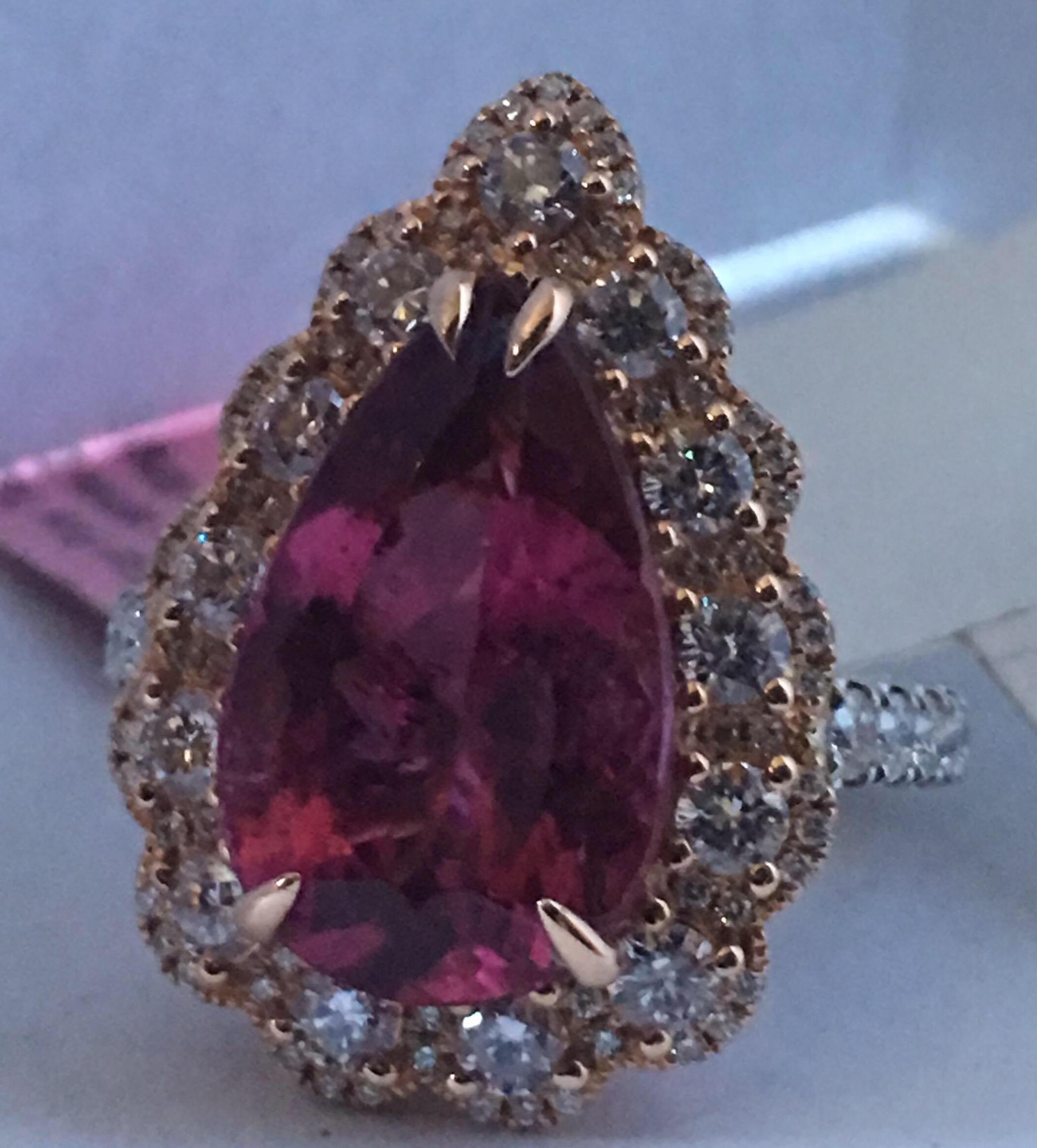 Pink Tourmaline and Diamonds Ring 5
