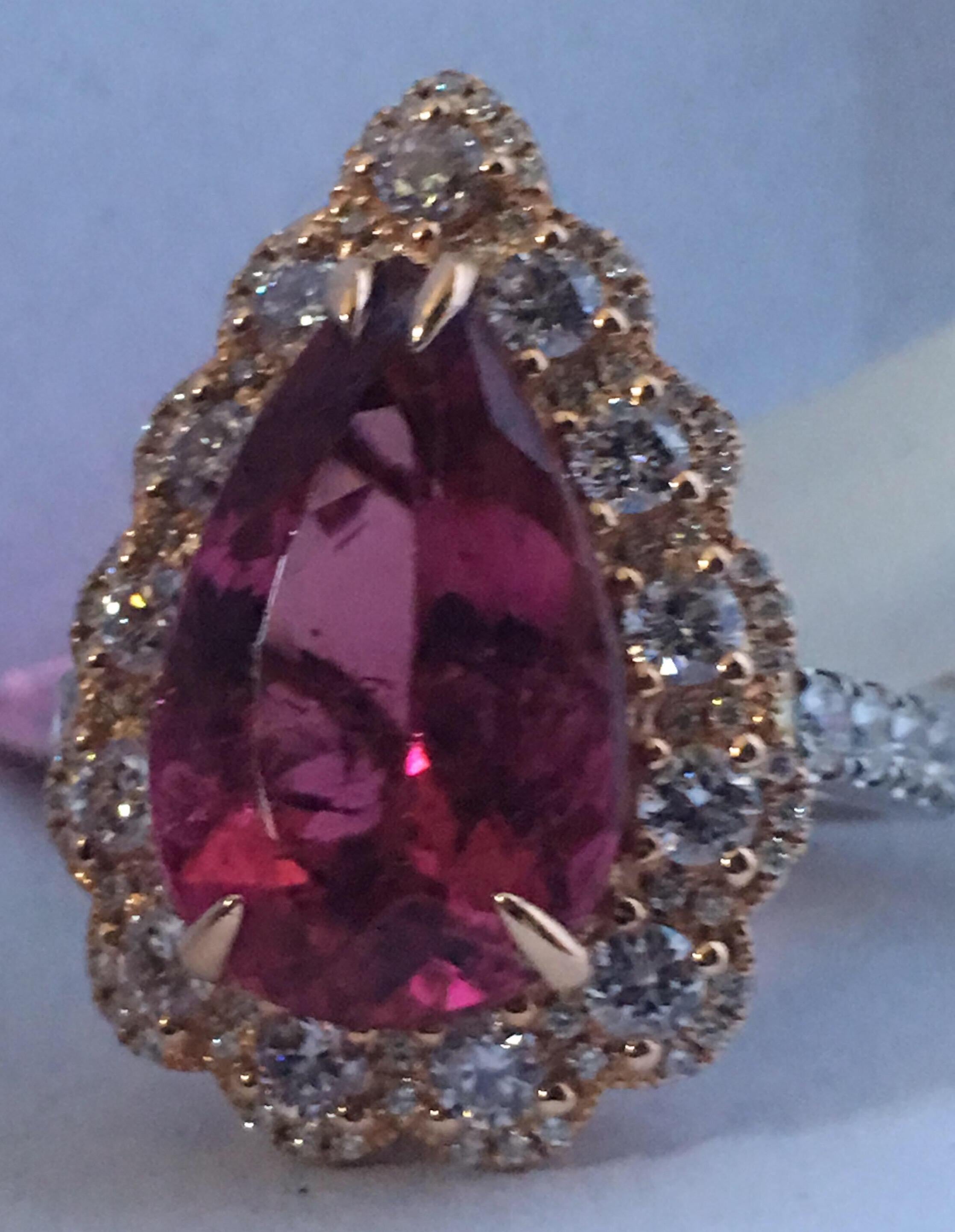 Pink Tourmaline and Diamonds Ring 11