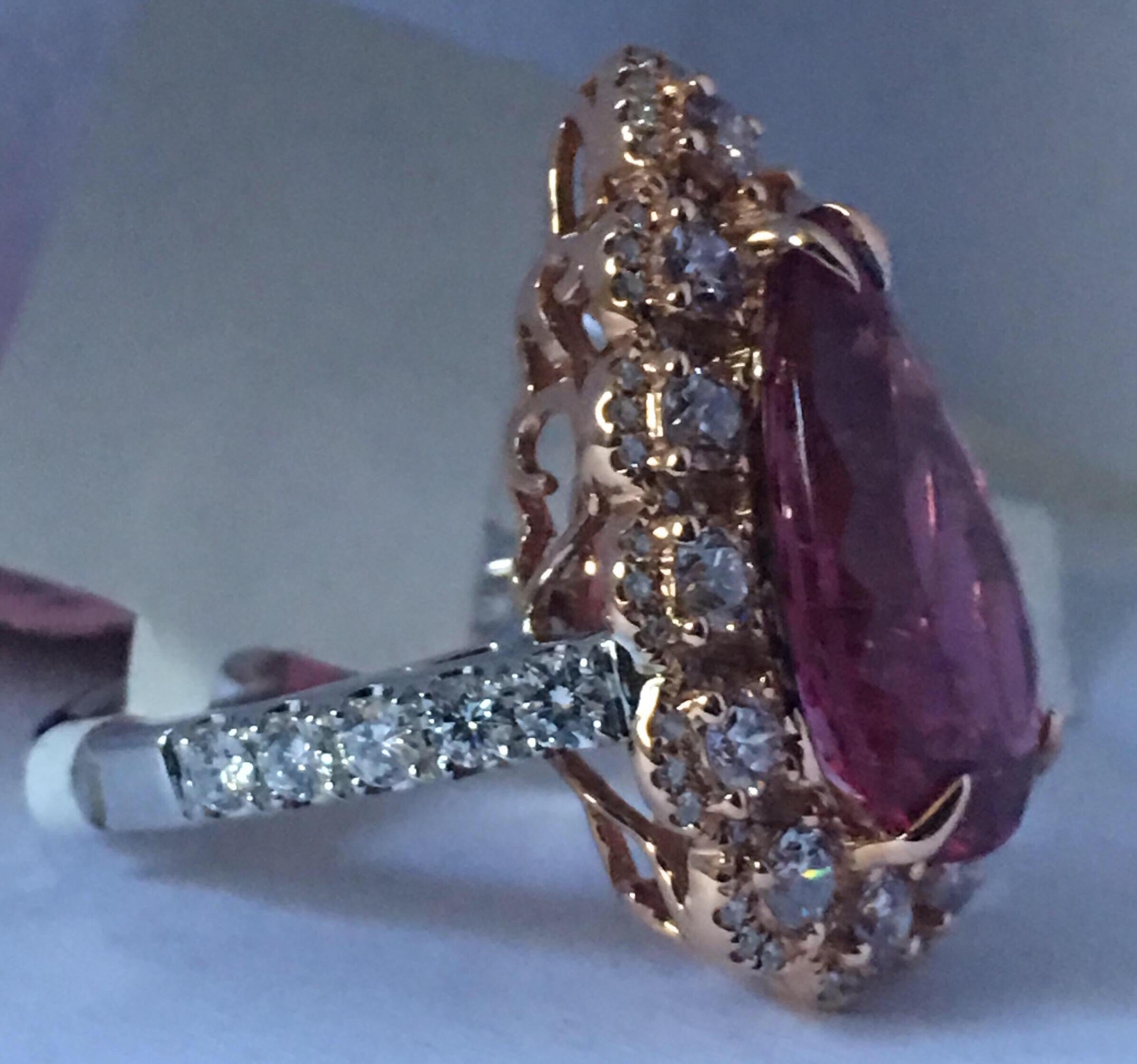 Pink Tourmaline and Diamonds Ring 13