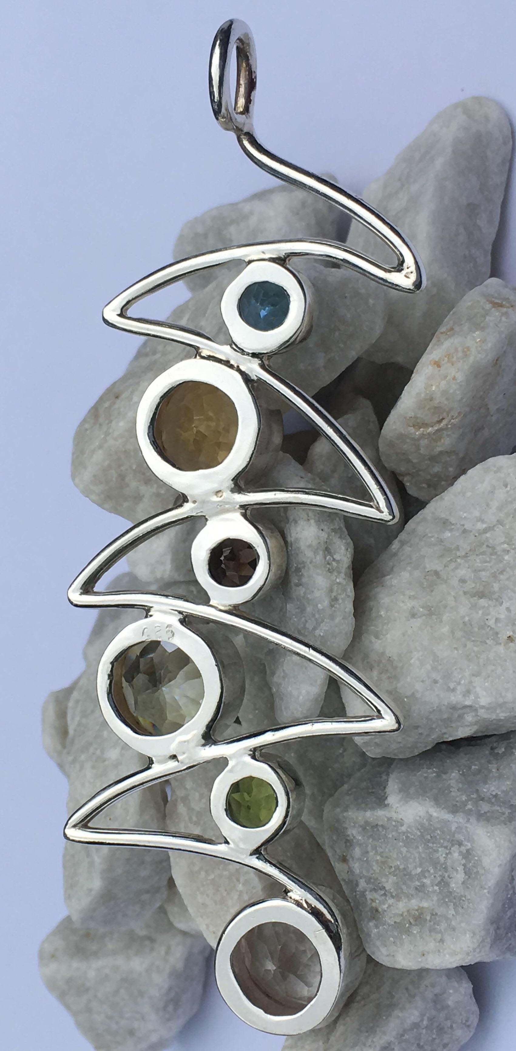 Six Stones Wave Pendant Set in Sterling Silver For Sale 6
