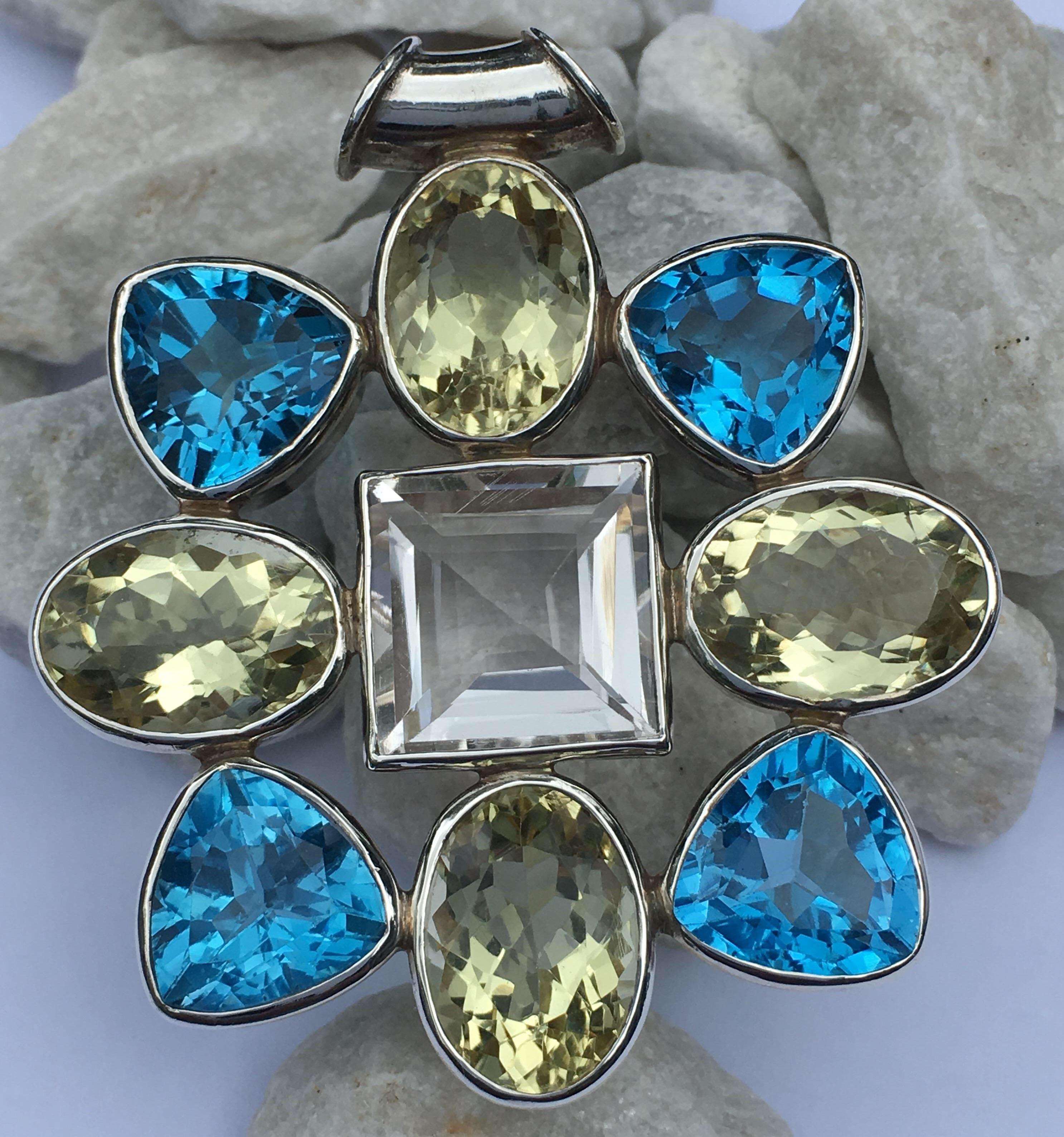 87.5 Carat Natural Semi Precious Stones Pendant Set in Sterling Silver For Sale 1