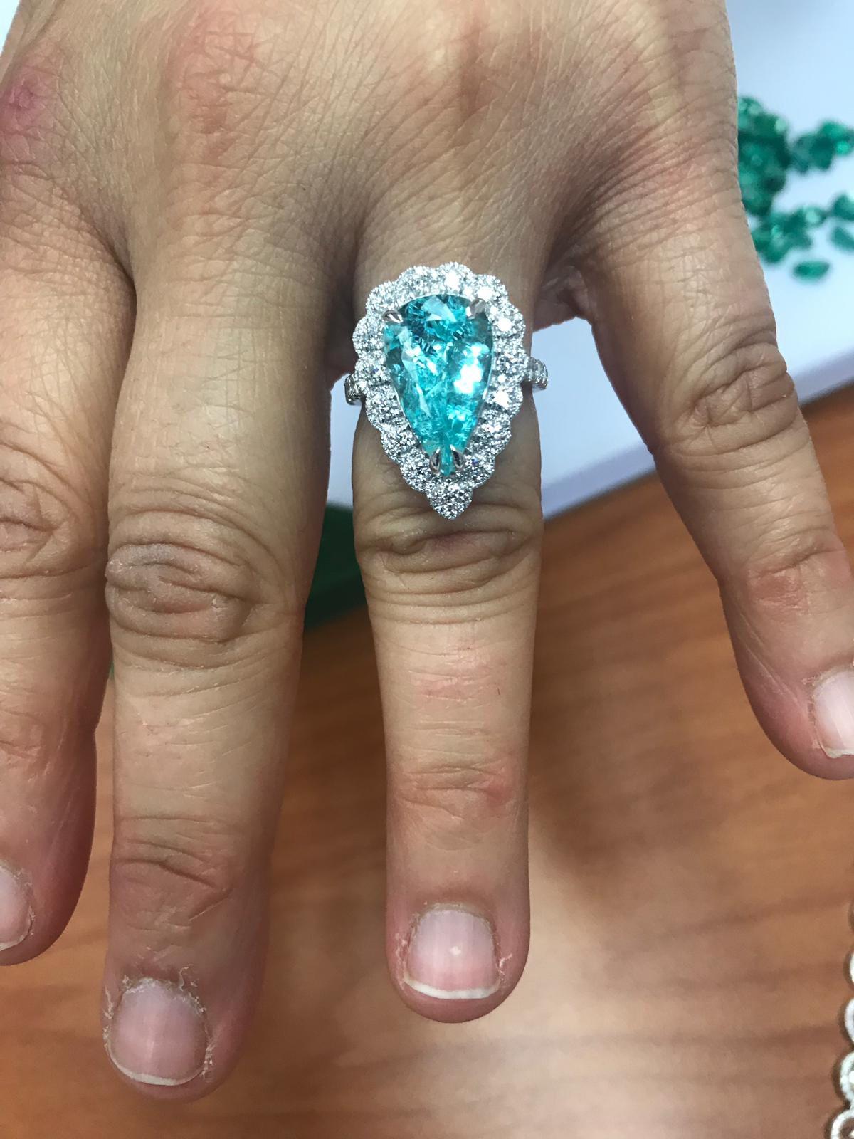 GIA Certified 5.44 Carat Paraiba Tourmaline Ring For Sale 6