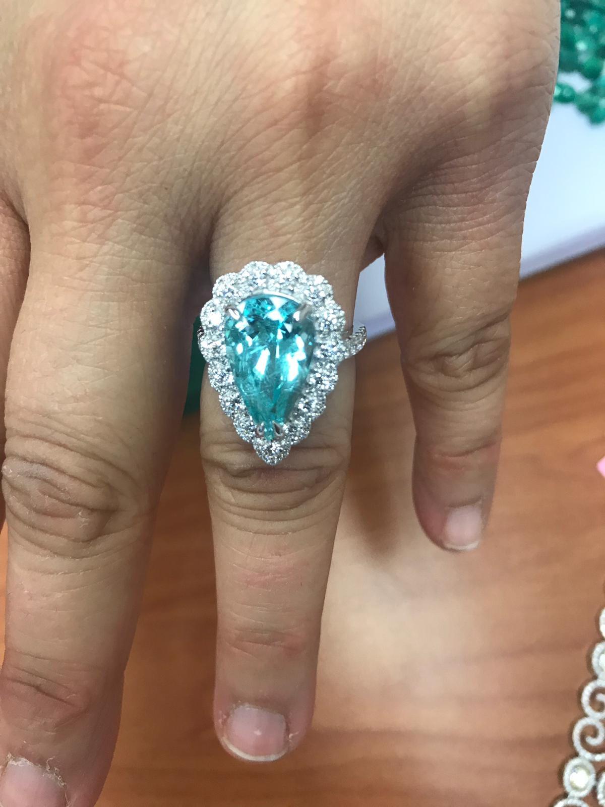 GIA Certified 5.44 Carat Paraiba Tourmaline Ring For Sale 7