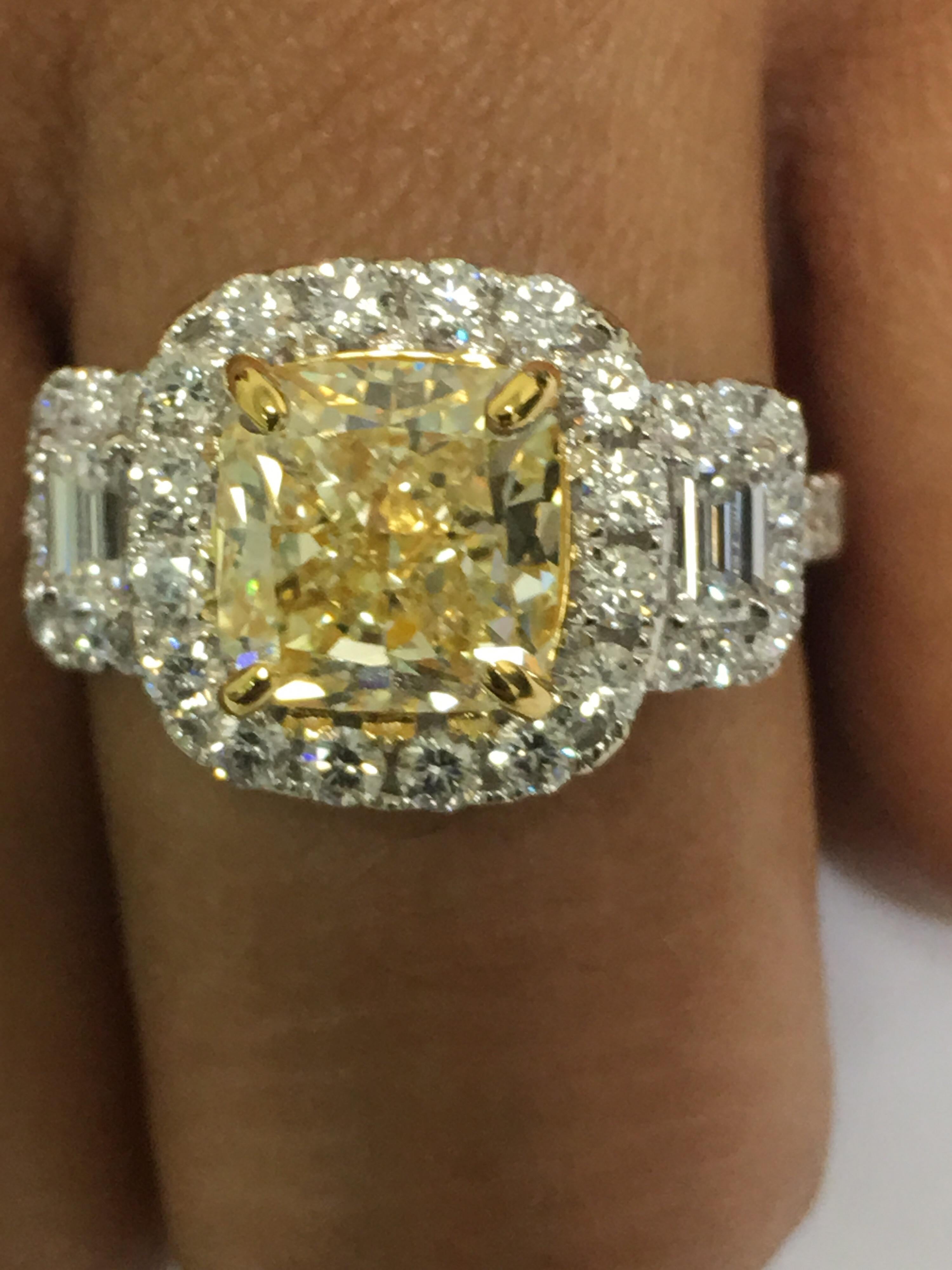 Cushion Cut IGL Certified 3.00 Carat Yellow and White Diamond Ring