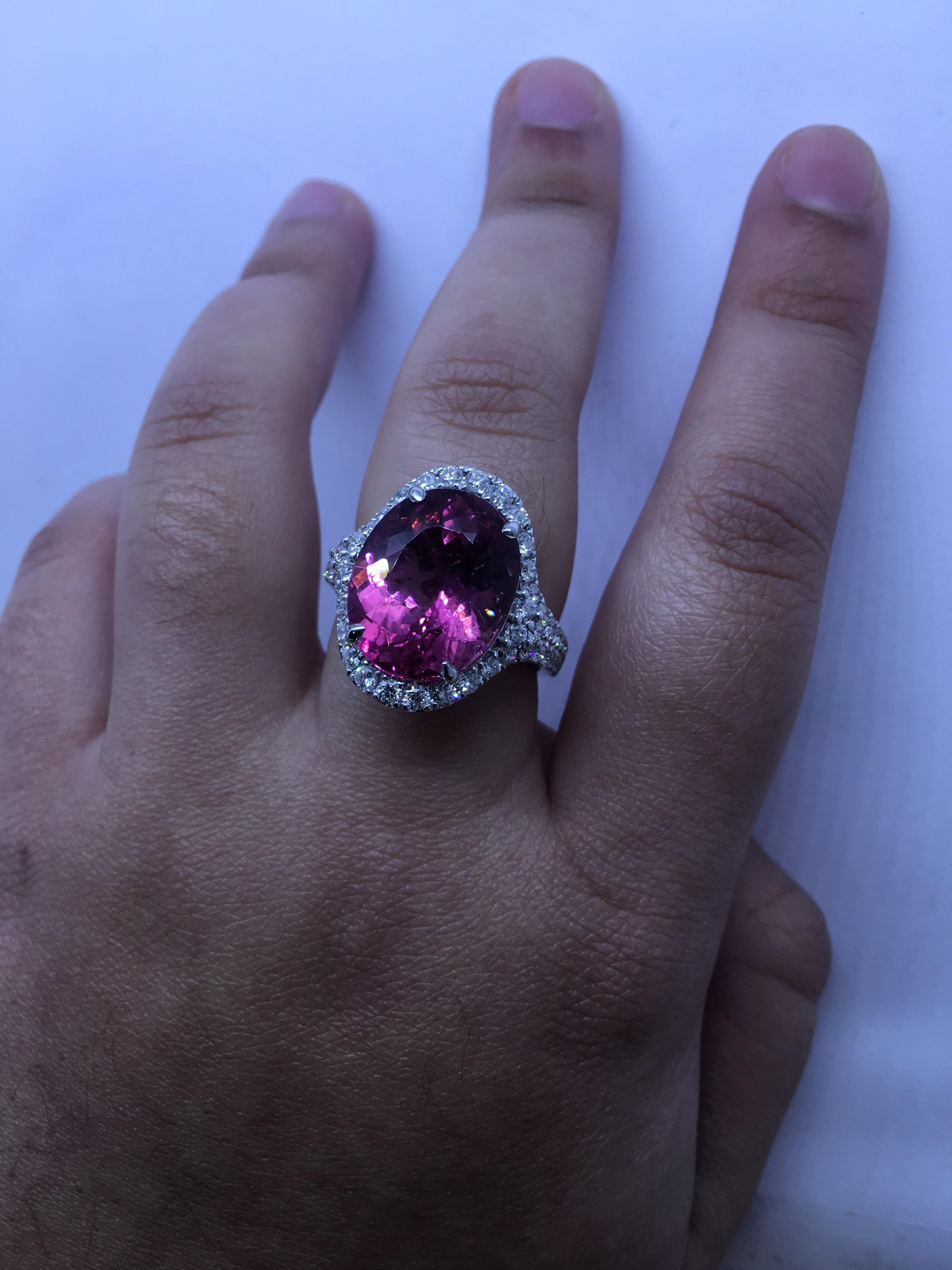 Pink Tourmaline Diamond Ring Set in 14 Karat White Gold 4