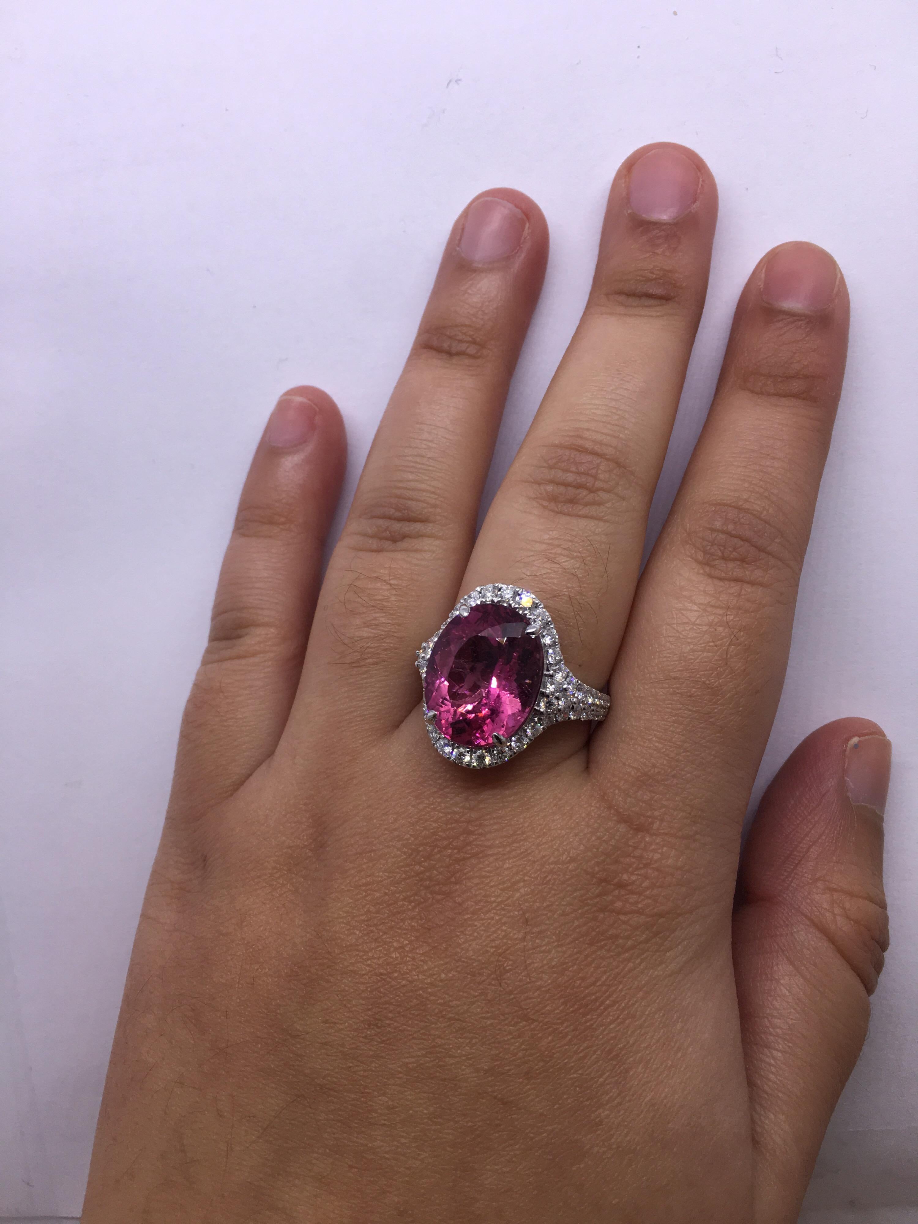 Pink Tourmaline Diamond Ring Set in 14 Karat White Gold 5