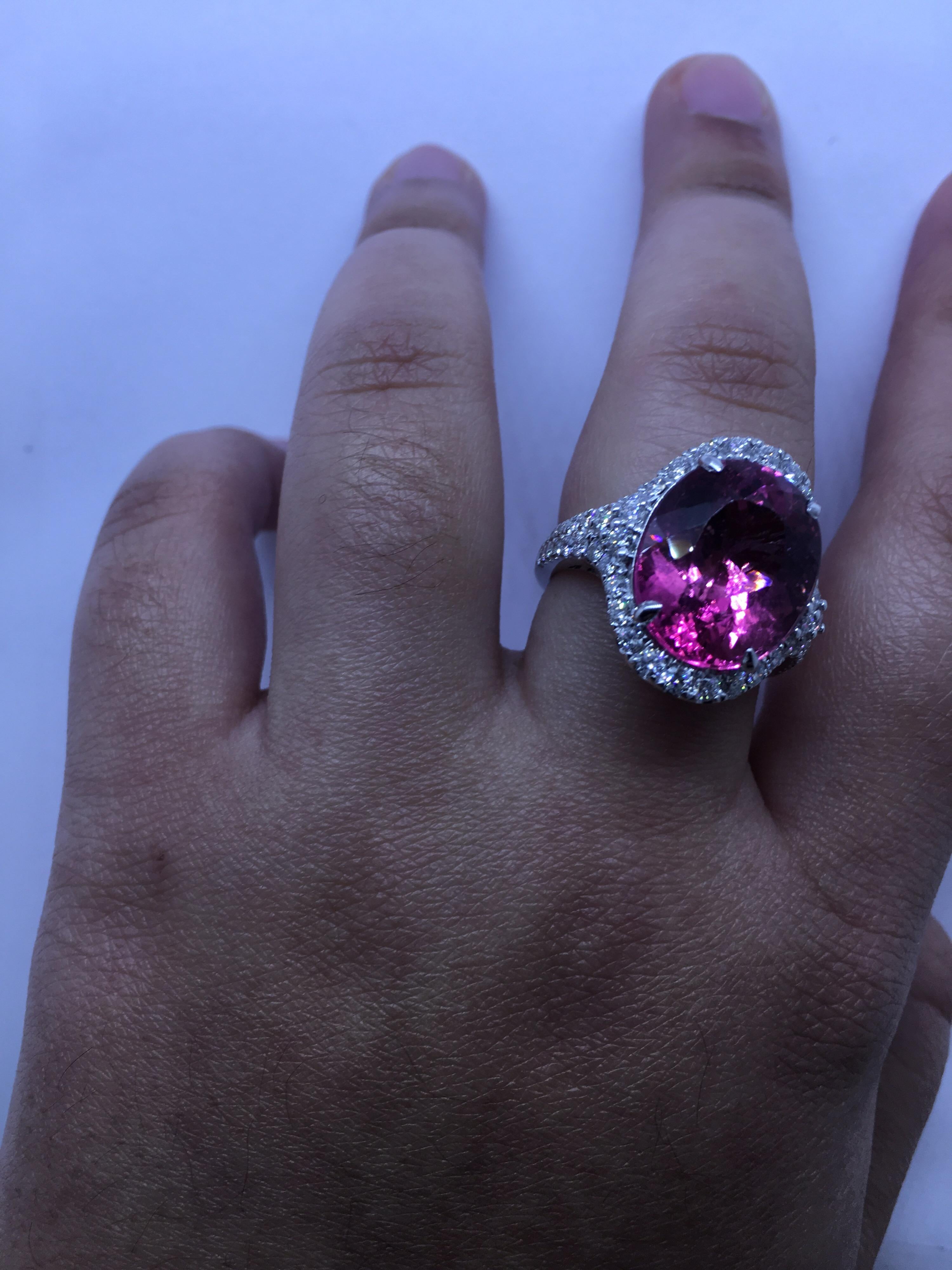 Pink Tourmaline Diamond Ring Set in 14 Karat White Gold 6