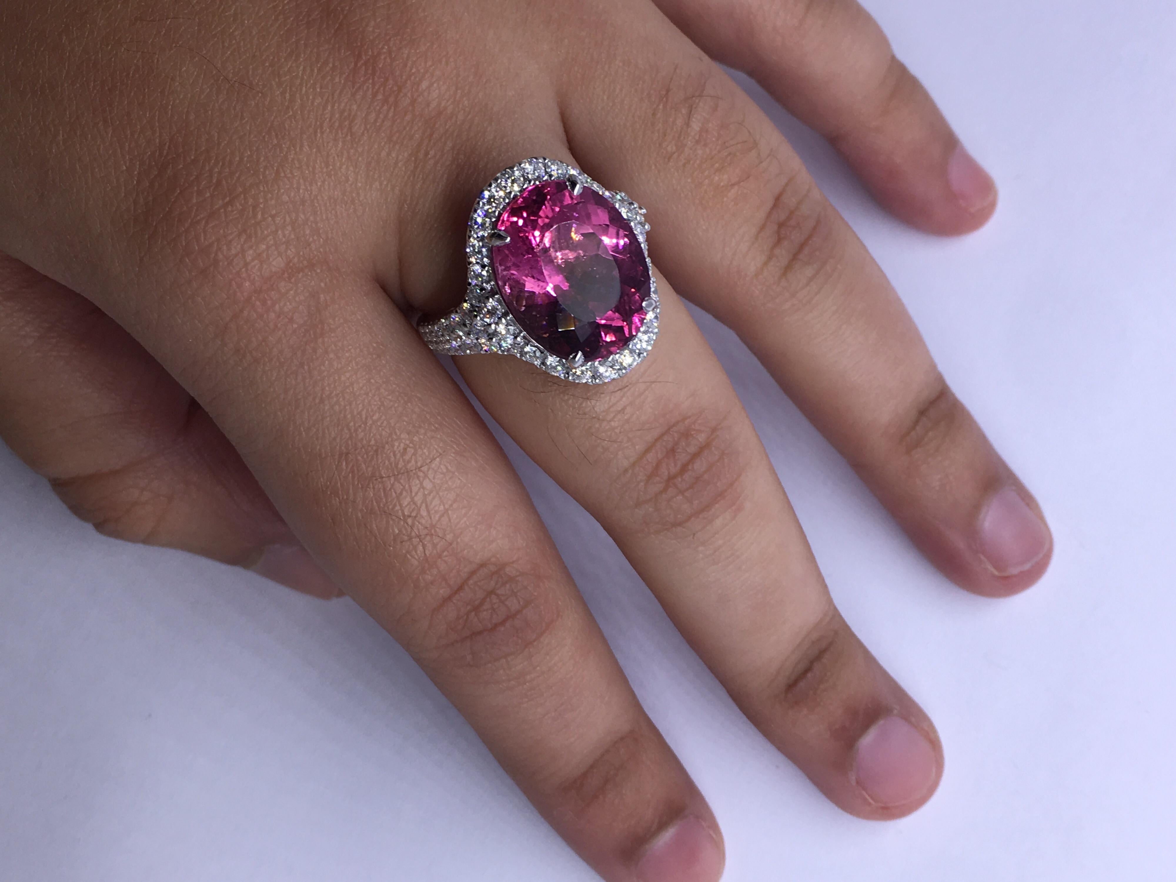Pink Tourmaline Diamond Ring Set in 14 Karat White Gold 7