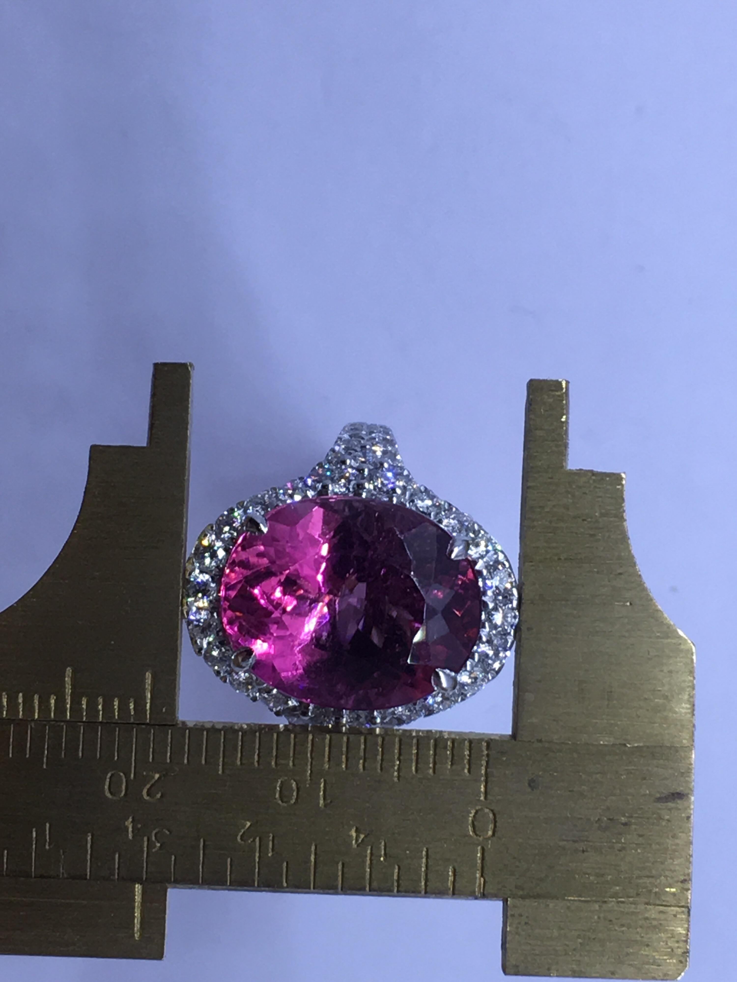 Pink Tourmaline Diamond Ring Set in 14 Karat White Gold 8