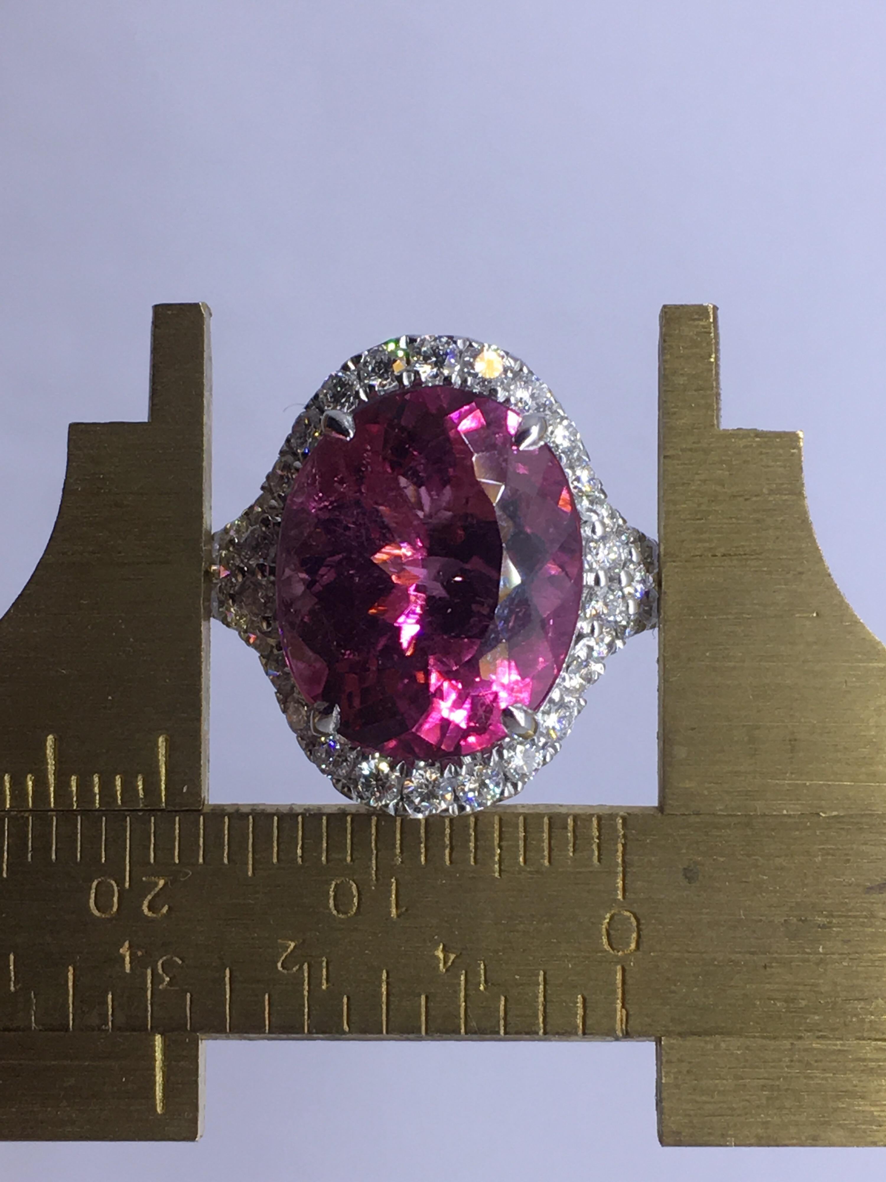 Pink Tourmaline Diamond Ring Set in 14 Karat White Gold 9