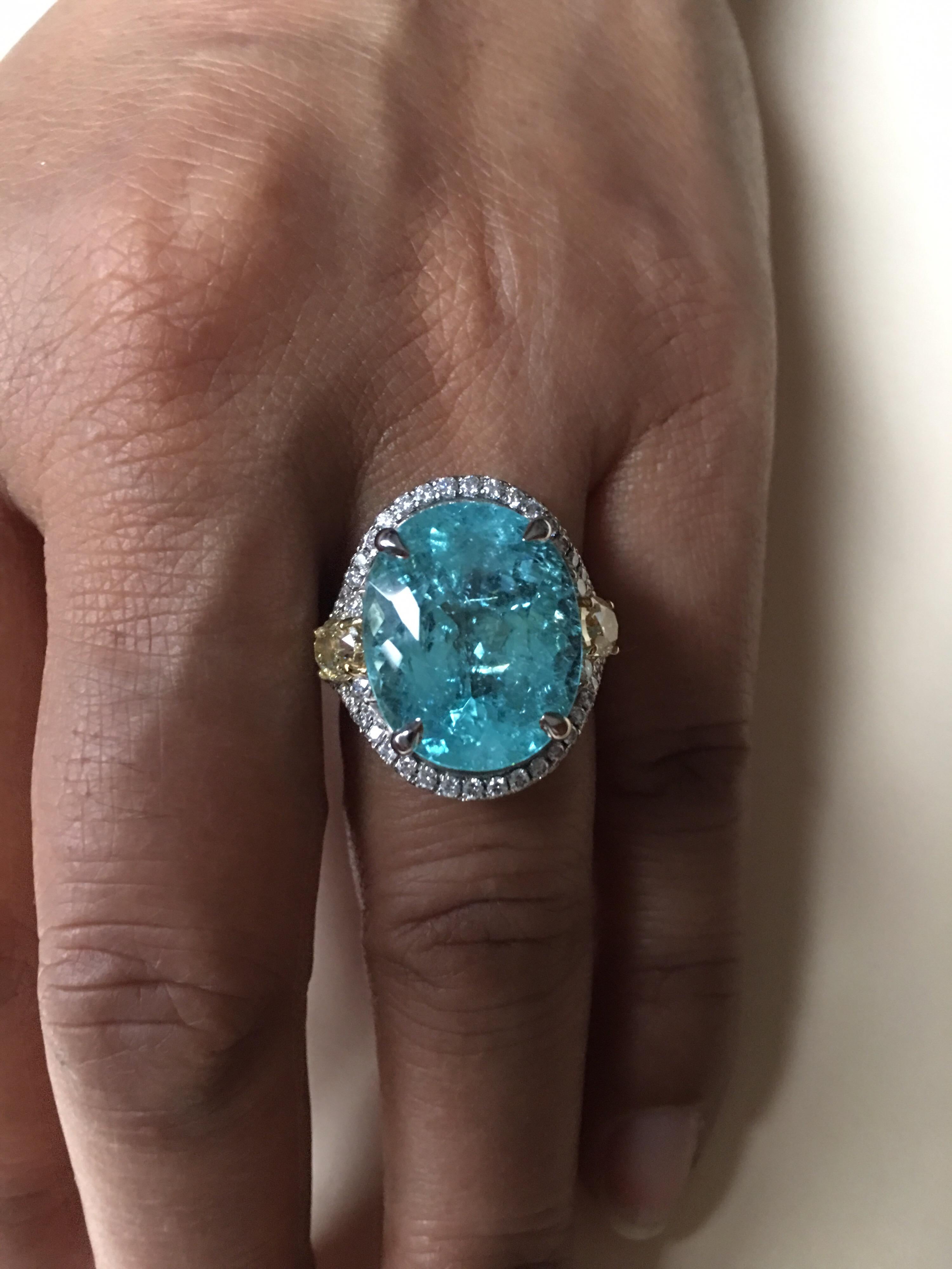 Natural 13.01 Carat Paraiba Tourmaline and Diamond Cocktail Ring For Sale 10