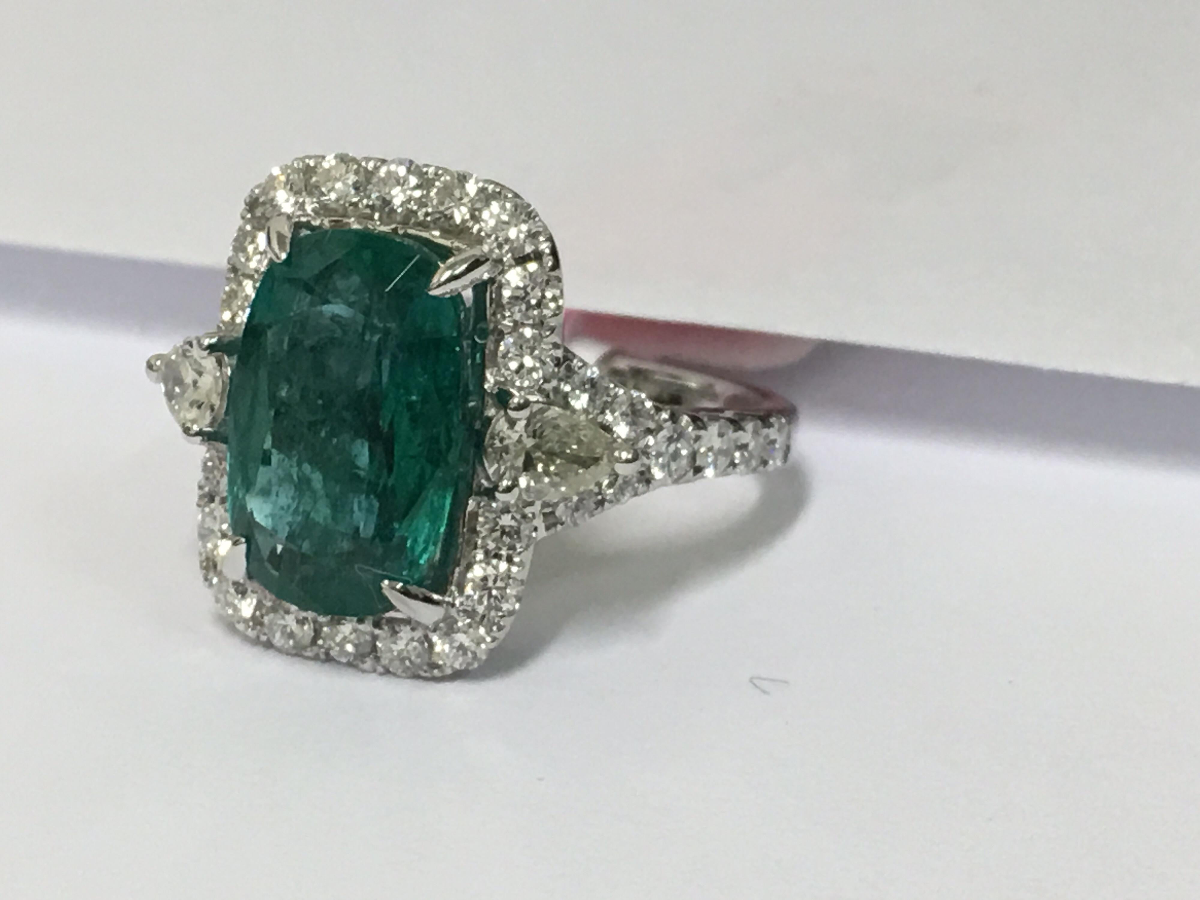 Emerald Diamond Ring Set in 18 Karat White Gold 7
