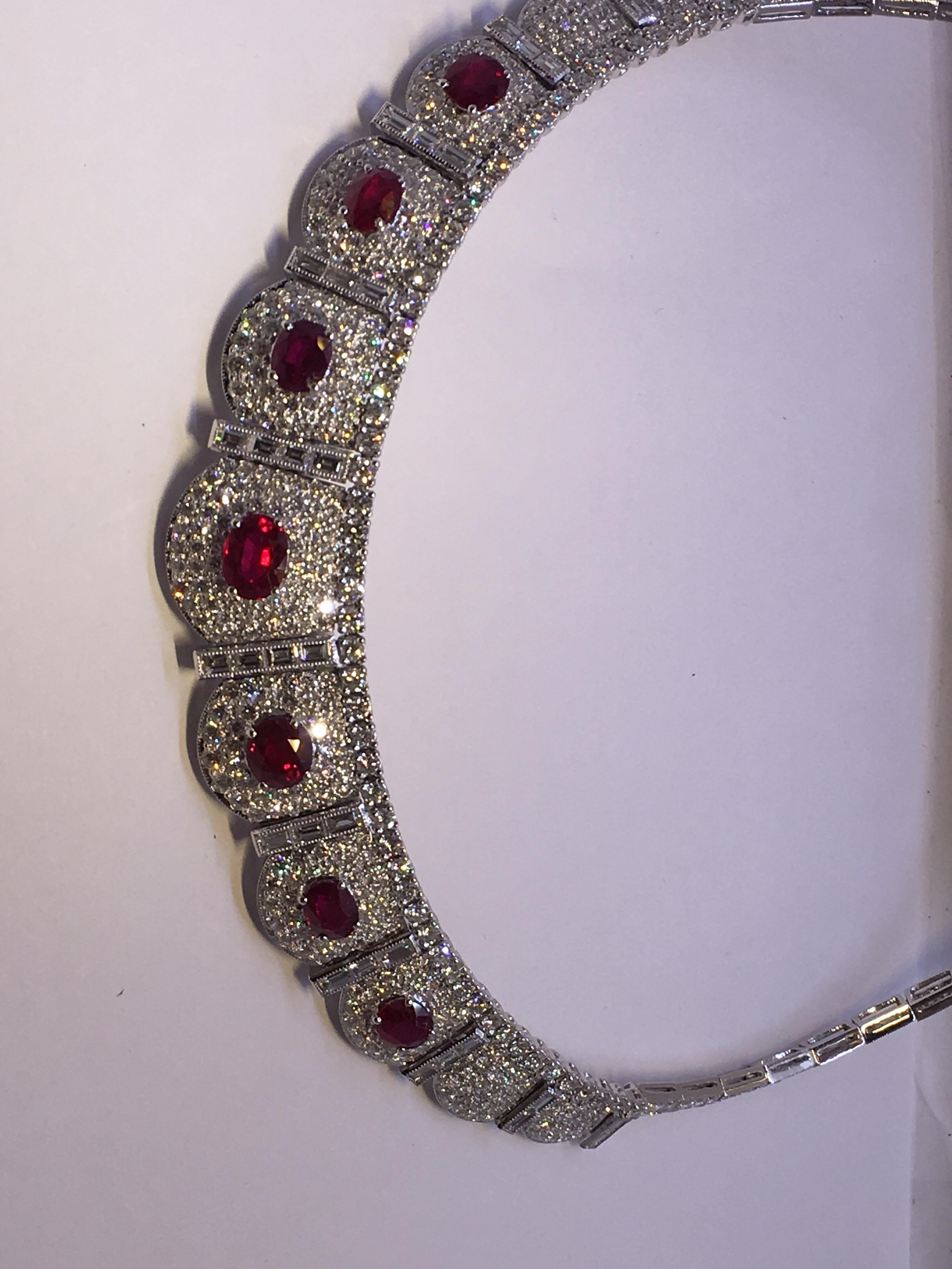 Burma Ruby Diamond Necklace Set in 18 Karat White Gold 9