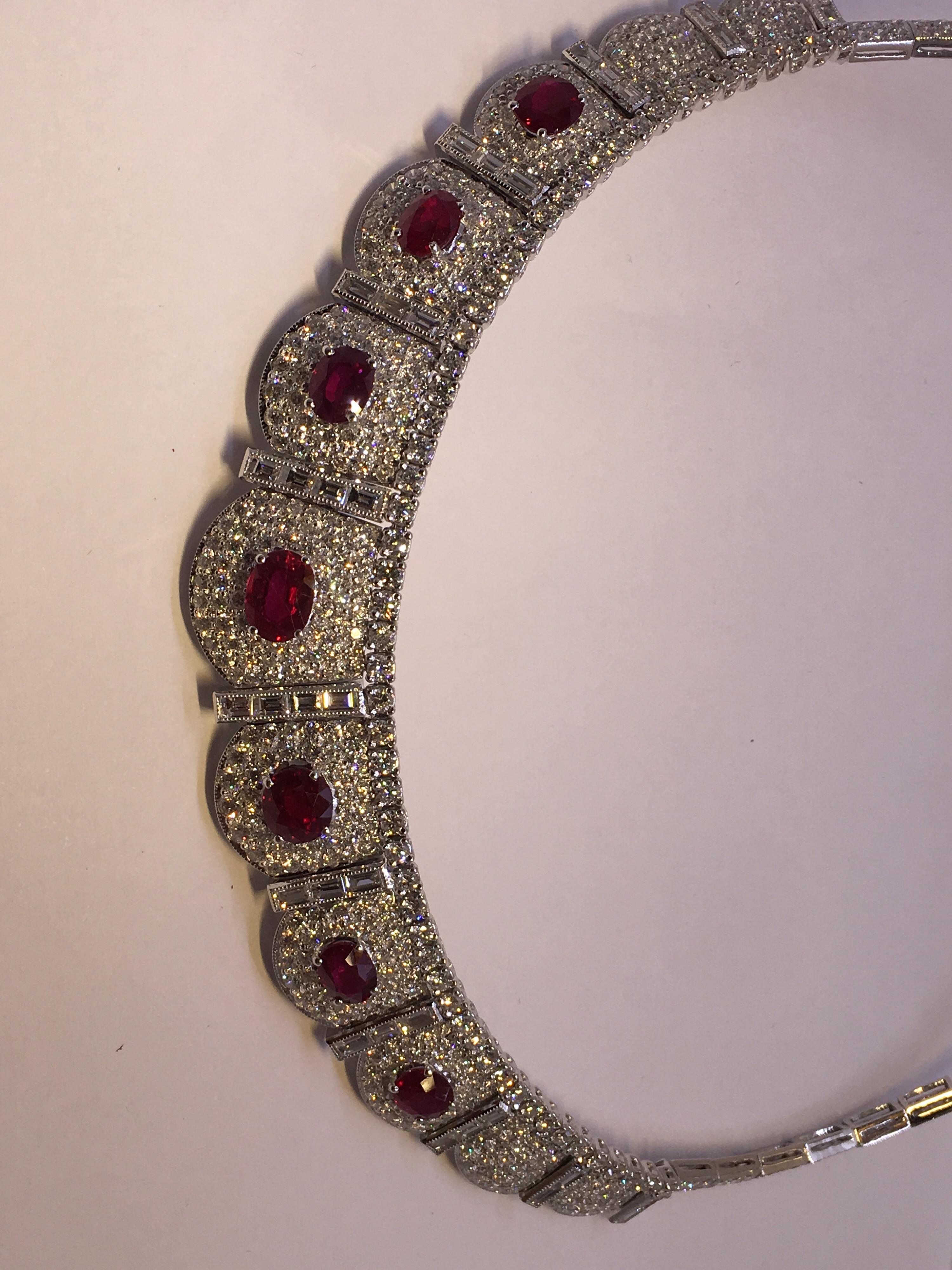 Burma Ruby Diamond Necklace Set in 18 Karat White Gold 10
