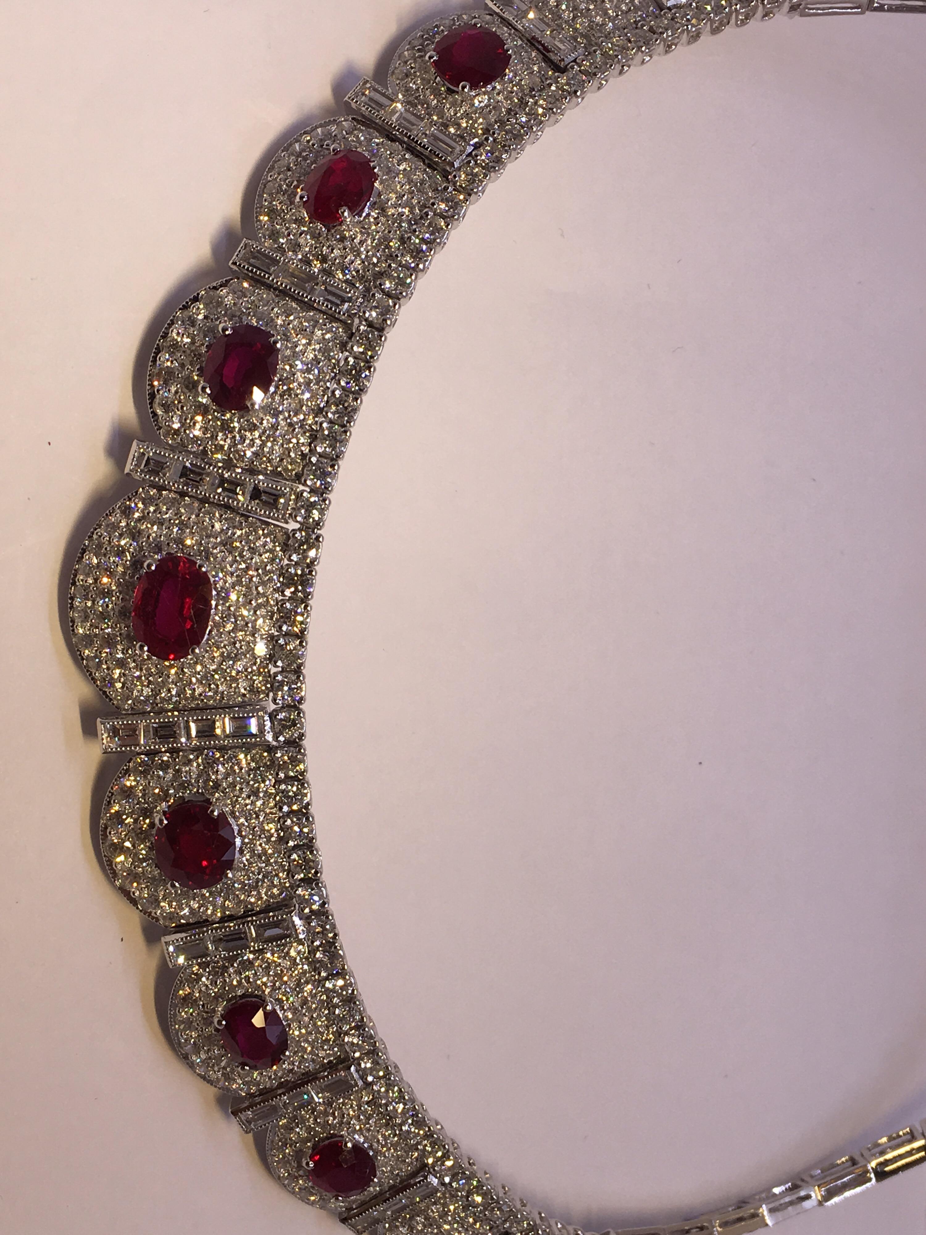Burma Ruby Diamond Necklace Set in 18 Karat White Gold 11