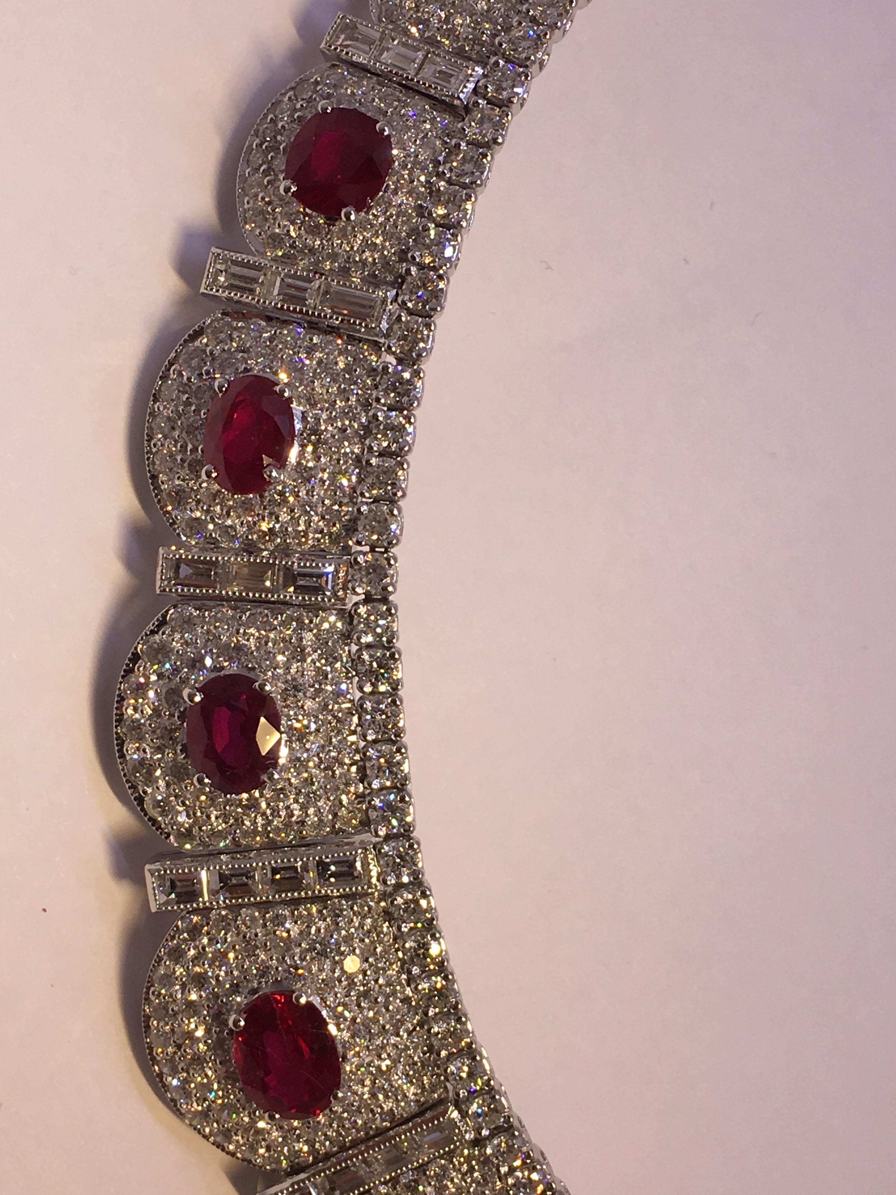 Burma Ruby Diamond Necklace Set in 18 Karat White Gold 12