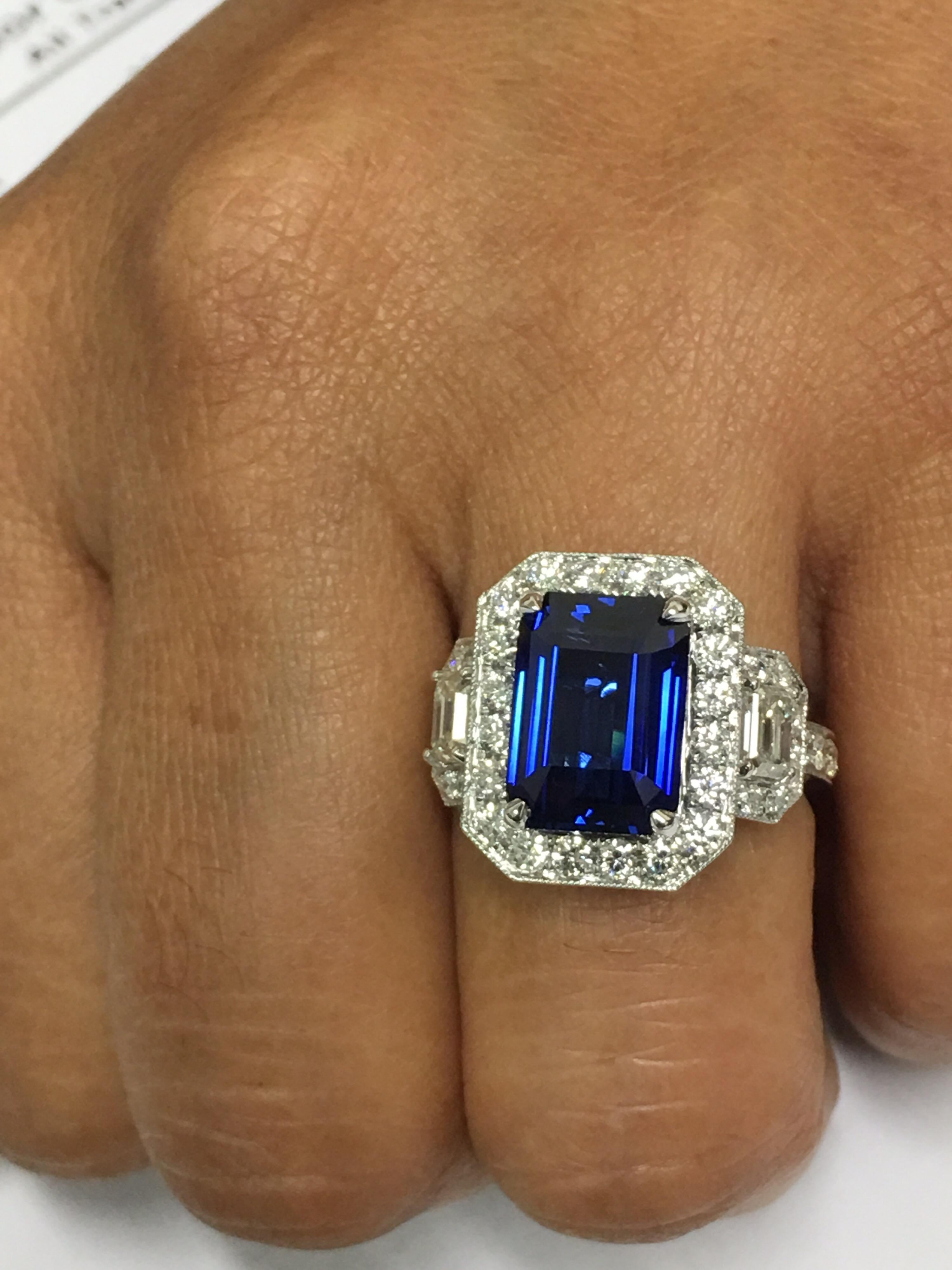 GIA Certified 5.60 Carat Sapphire Diamond Cocktail Ring 9