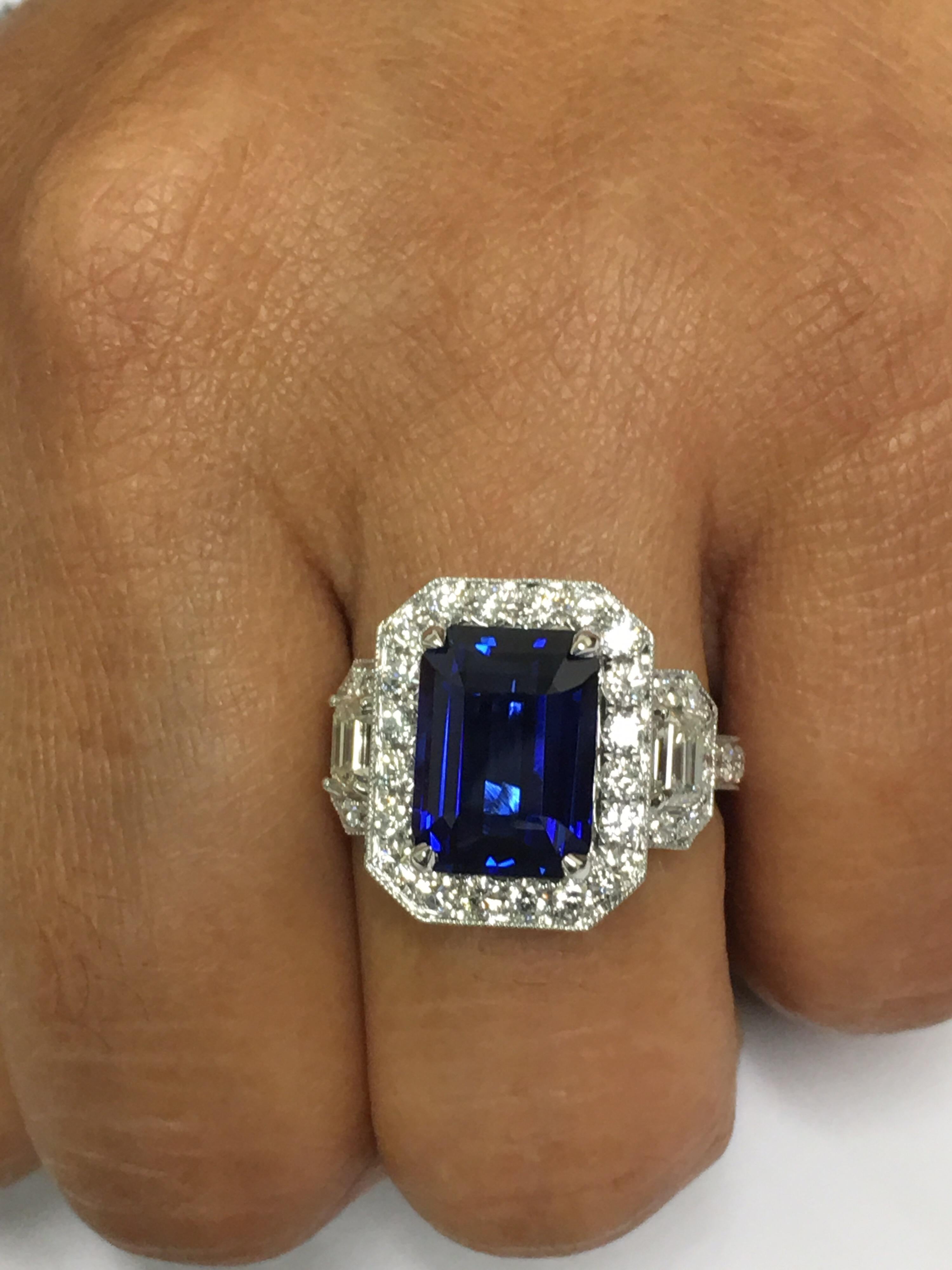 GIA Certified 5.60 Carat Sapphire Diamond Cocktail Ring 8