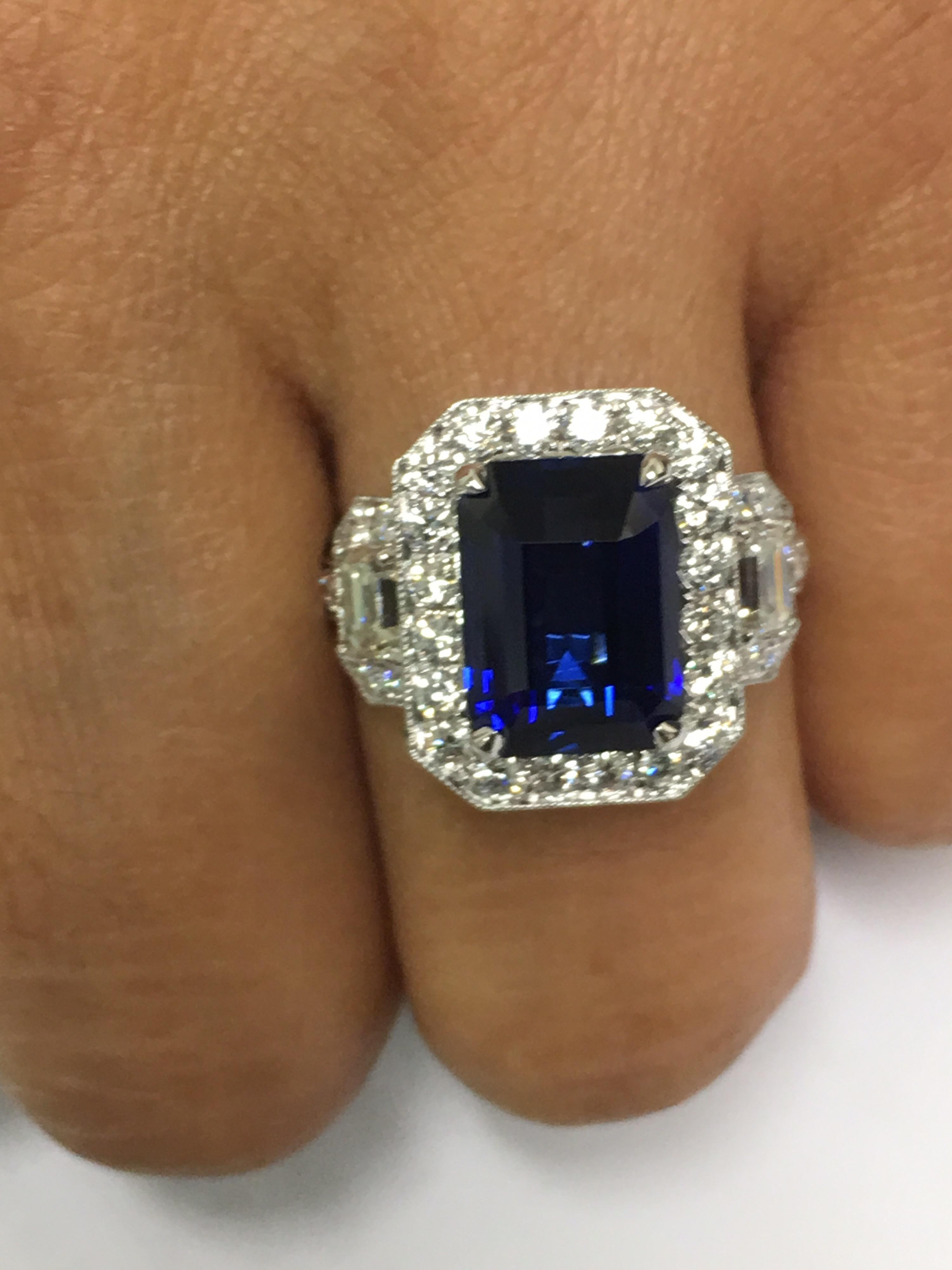 GIA Certified 5.60 Carat Sapphire Diamond Cocktail Ring 10