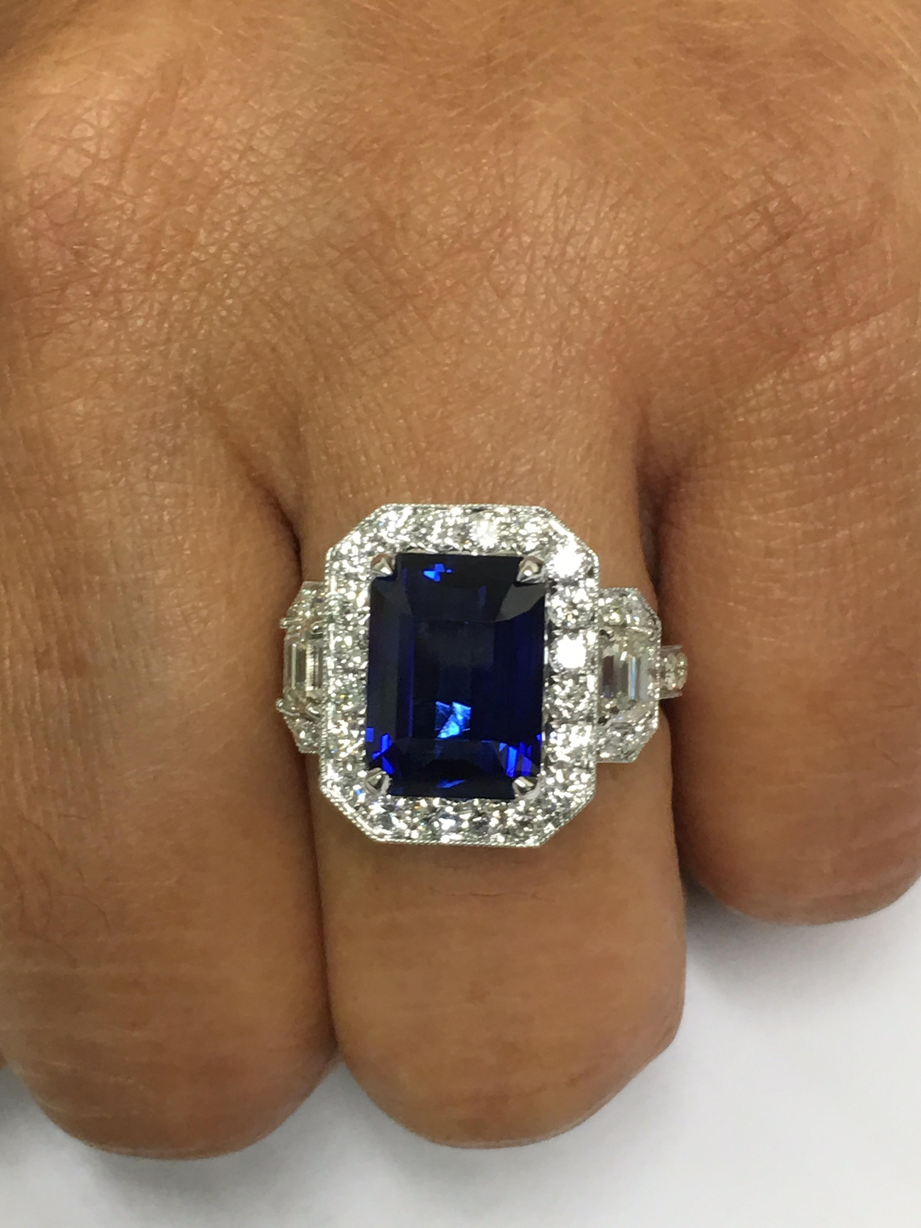GIA Certified 5.60 Carat Sapphire Diamond Cocktail Ring 11