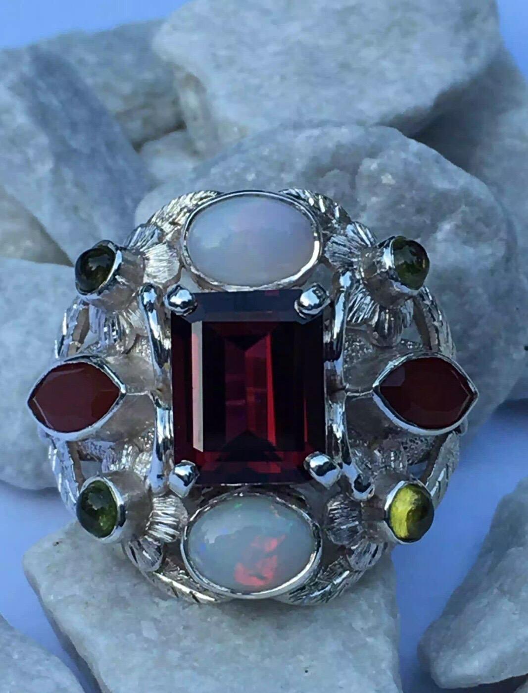 Garnet, Opal, Carnelian and Peridot Cocktail Ring This item is on sale for Black 4