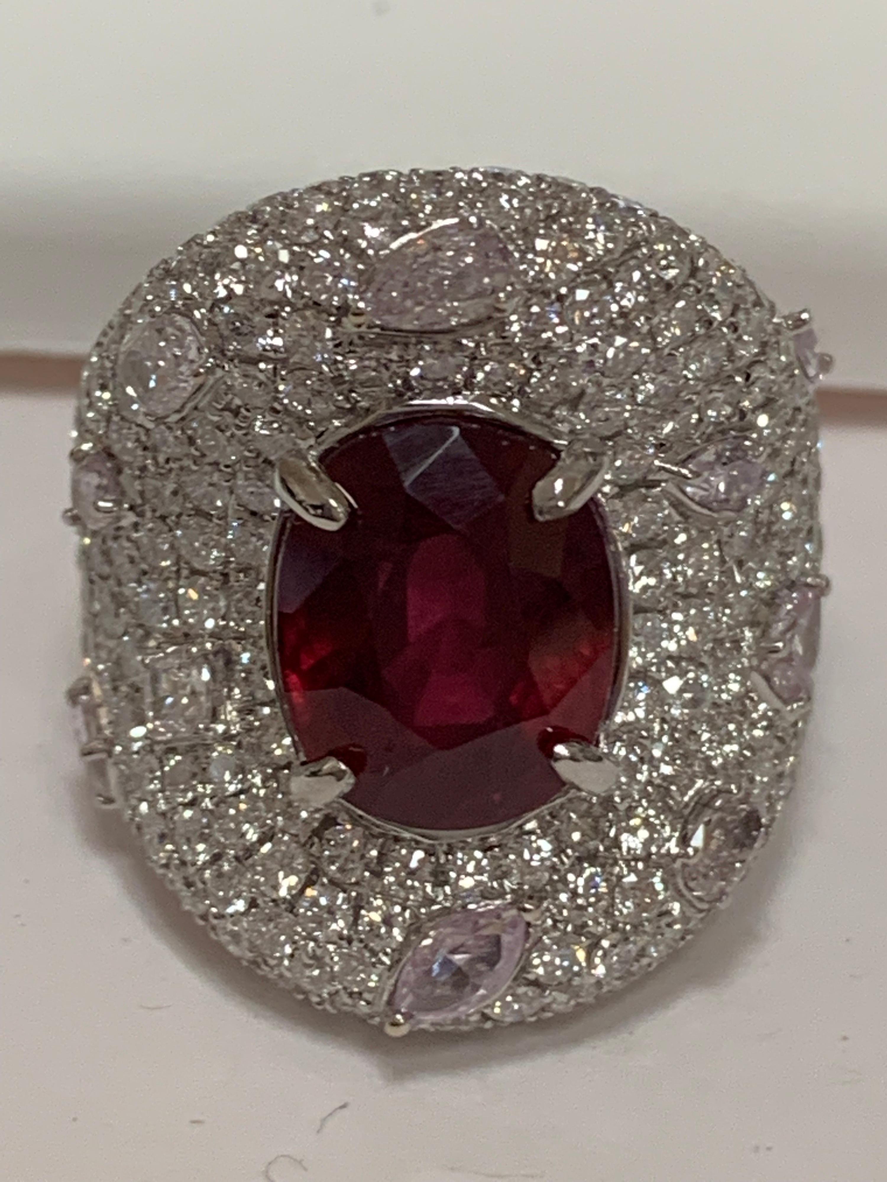 GRS Certified 5.52 Carat Natural Ruby Diamond Ring 2