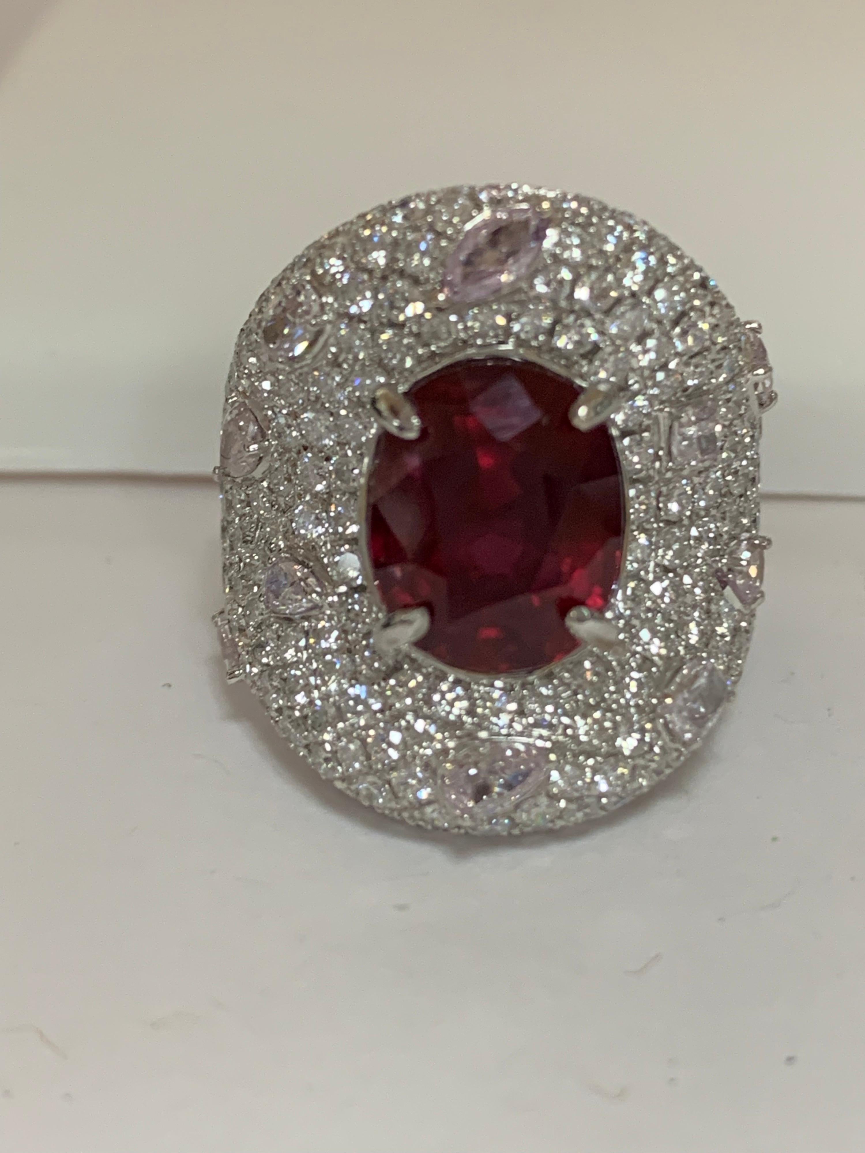 GRS Certified 5.52 Carat Natural Ruby Diamond Ring 4