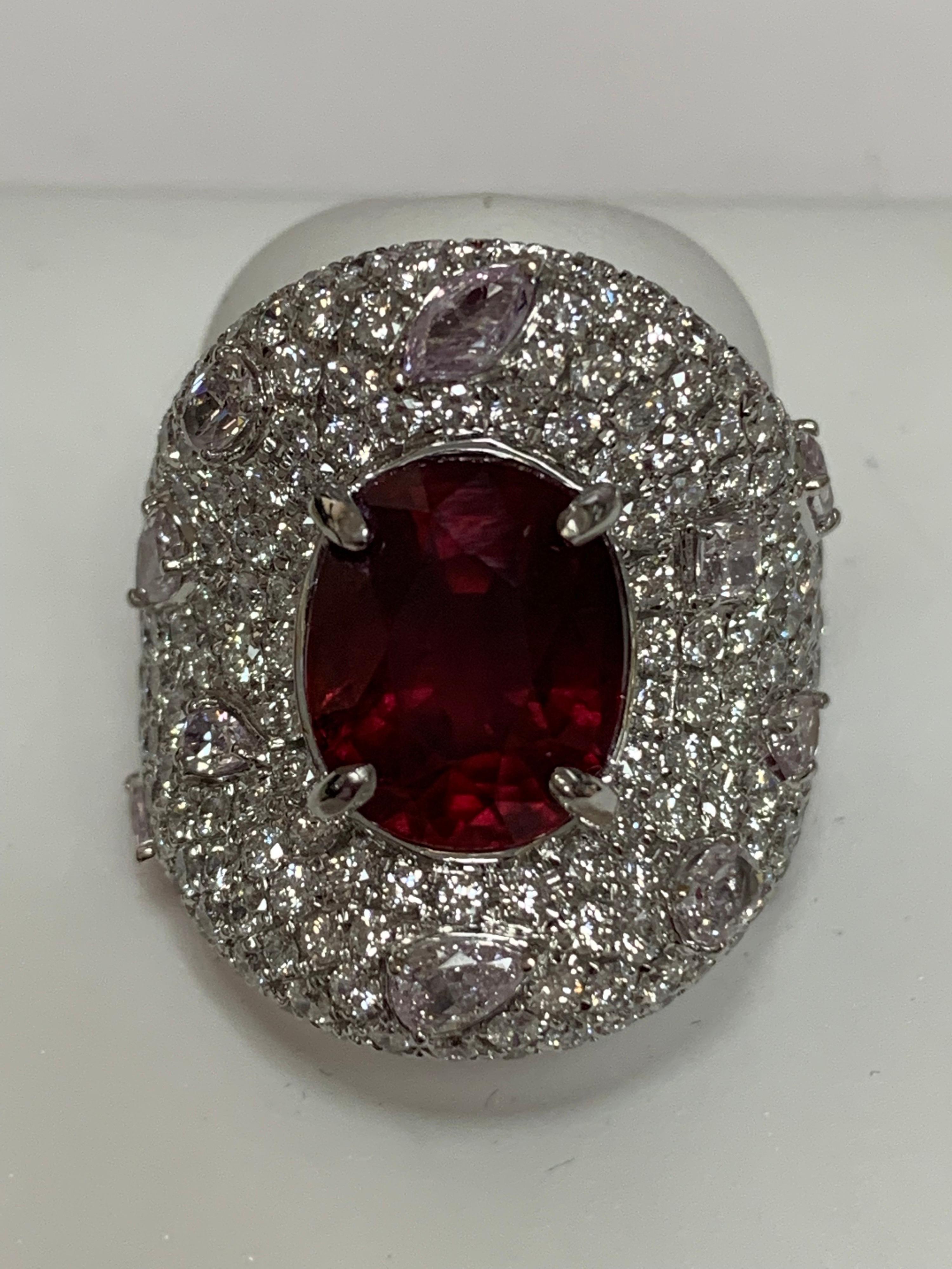 GRS Certified 5.52 Carat Natural Ruby Diamond Ring 5